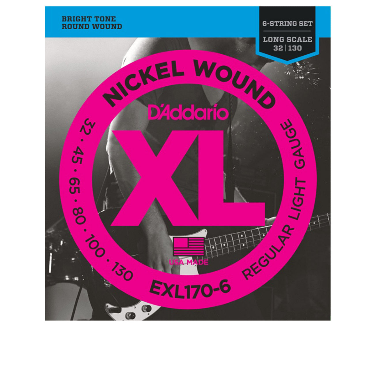 D'Addario EXL170-6 Nickel Wound 6-String Bass, Light, 32-130, Long Scale