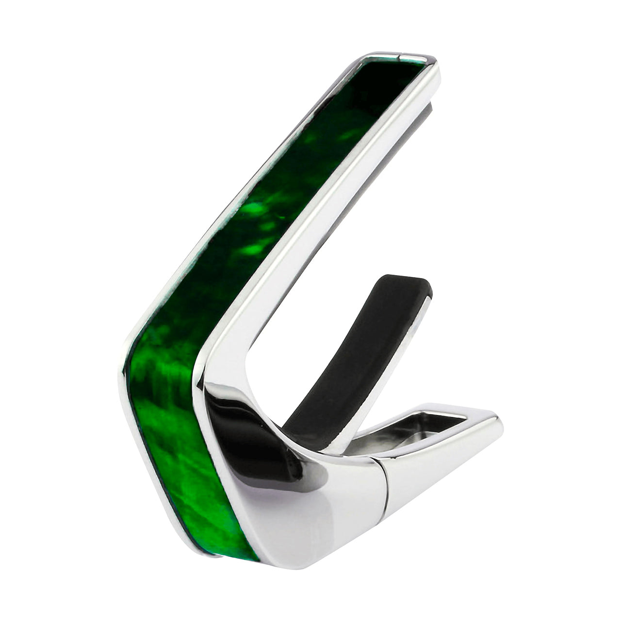 Thalia Shell Collection Guitar Capo, Chrome w/ Green Angel Wing Inlay