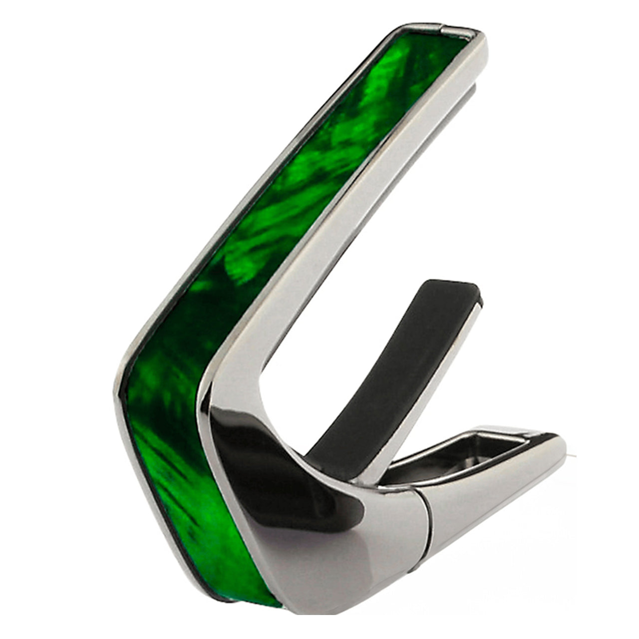 Thalia Shell Collection Guitar Capo, Black Chrome w/ Green Angel Wing Inlay
