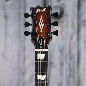 ESP E-II Eclipse QM Electric Guitar, Tiger Eye Sunburst, front headstock