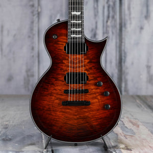 ESP E-II Eclipse QM Electric Guitar, Tiger Eye Sunburst, front closeup