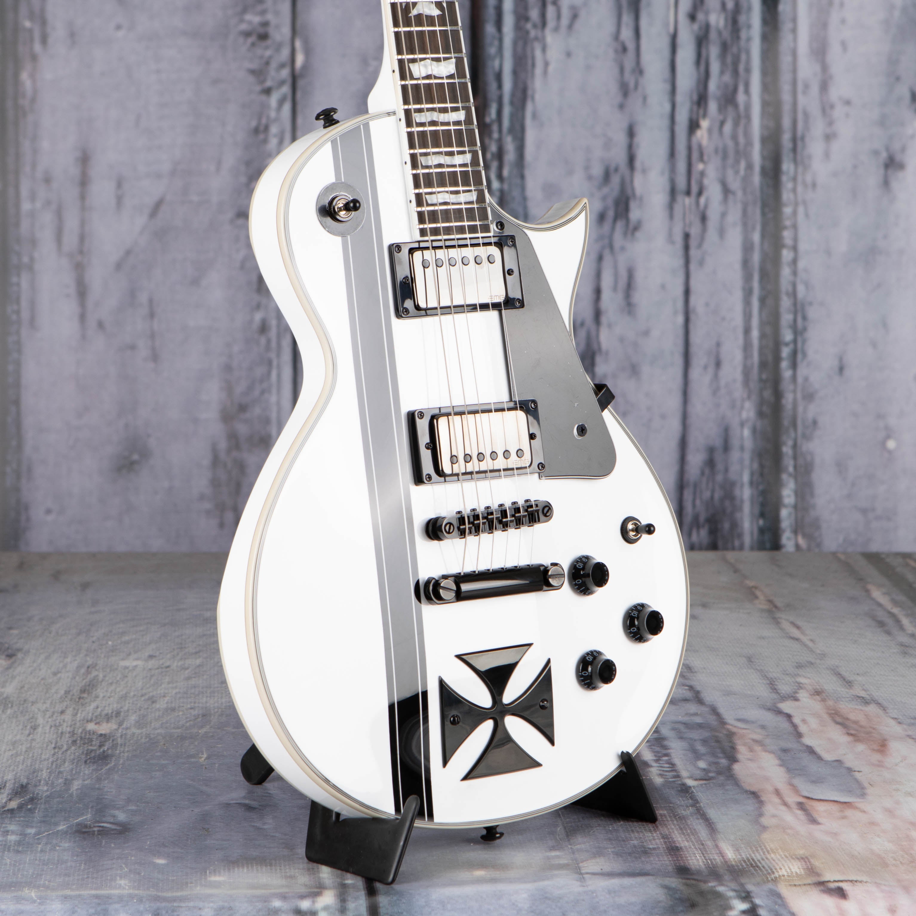 ESP LTD Iron Cross James Hetfield Signature Series Electric Guitar, Snow White, angle