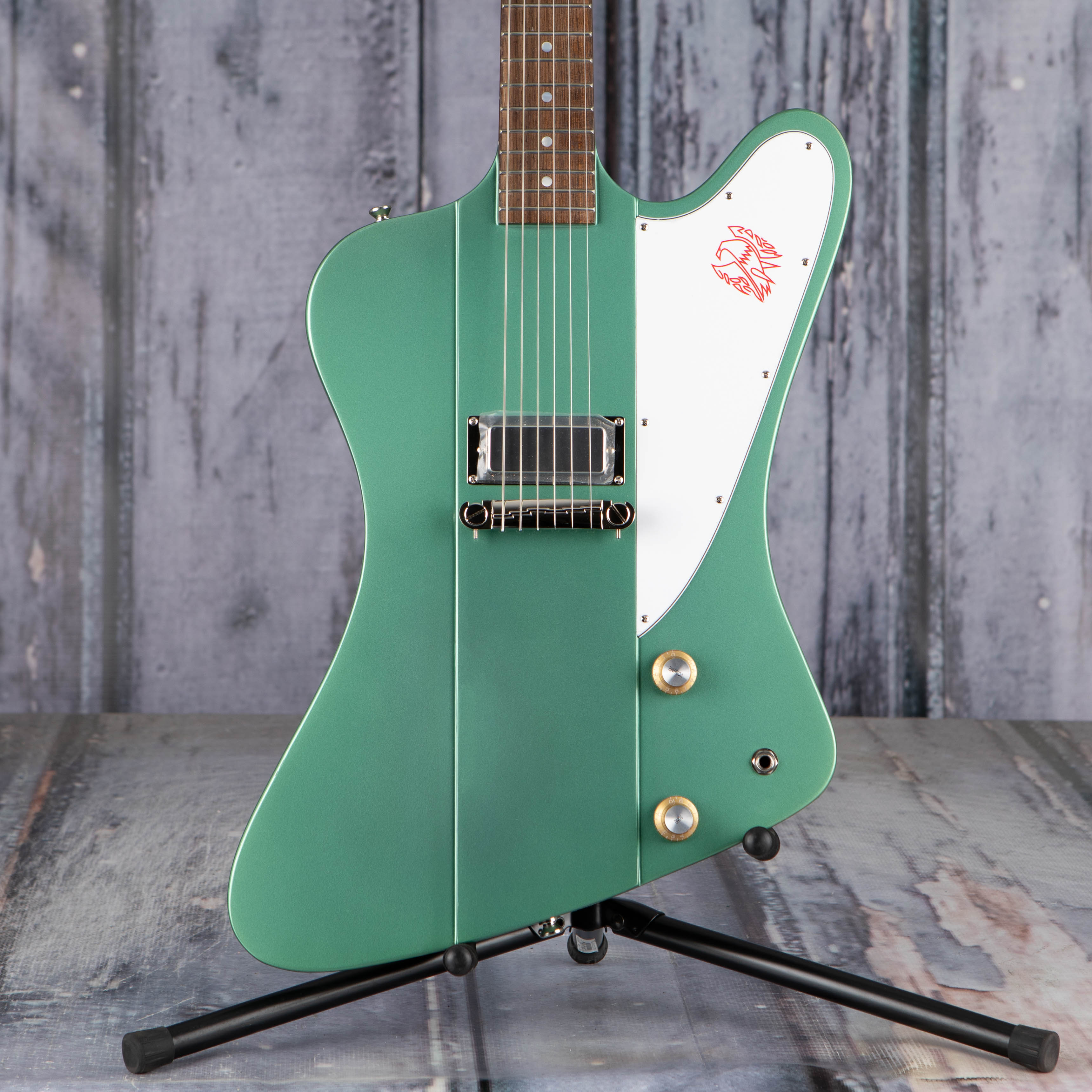 Epiphone 1963 Firebird I Electric Guitar, Inverness Green, front closeup