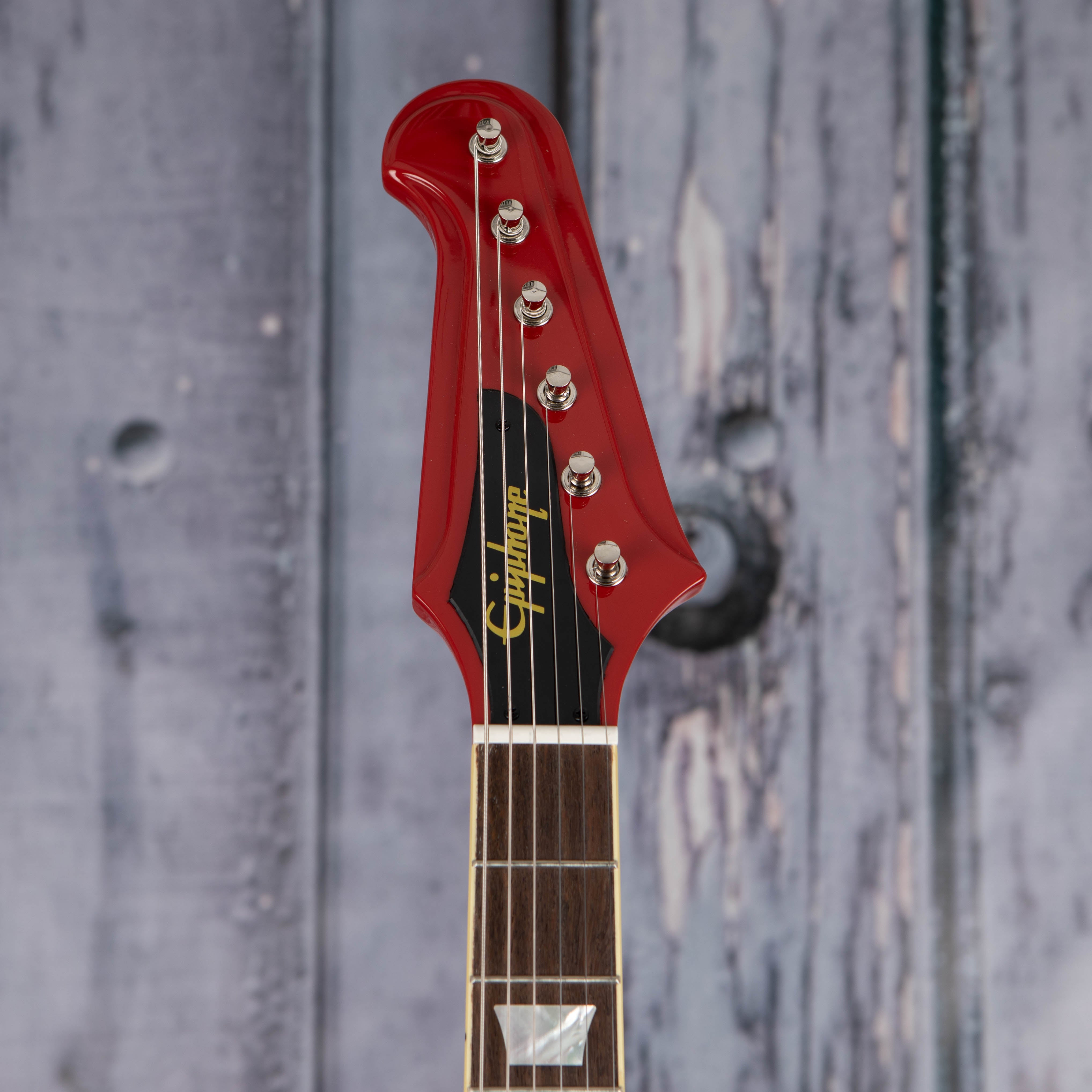 Epiphone 1963 Firebird V Electric Guitar, Ember Red, front headstock