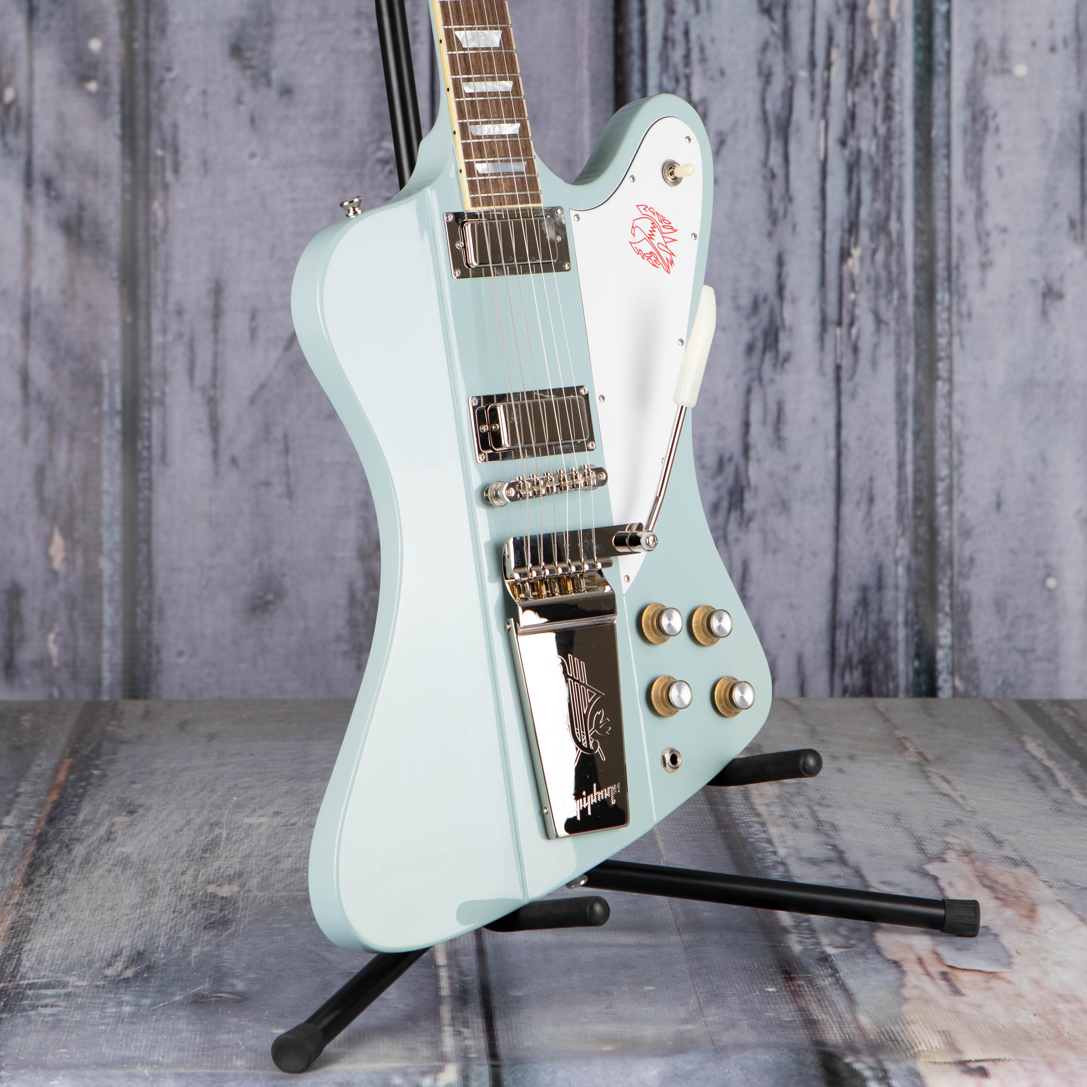 Epiphone 1963 Firebird V Electric Guitar, Frost Blue, angle