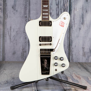 Epiphone 1963 Firebird V Reissue W/ Maestro Vibrola Electric Guitar, Polaris White, front closeup