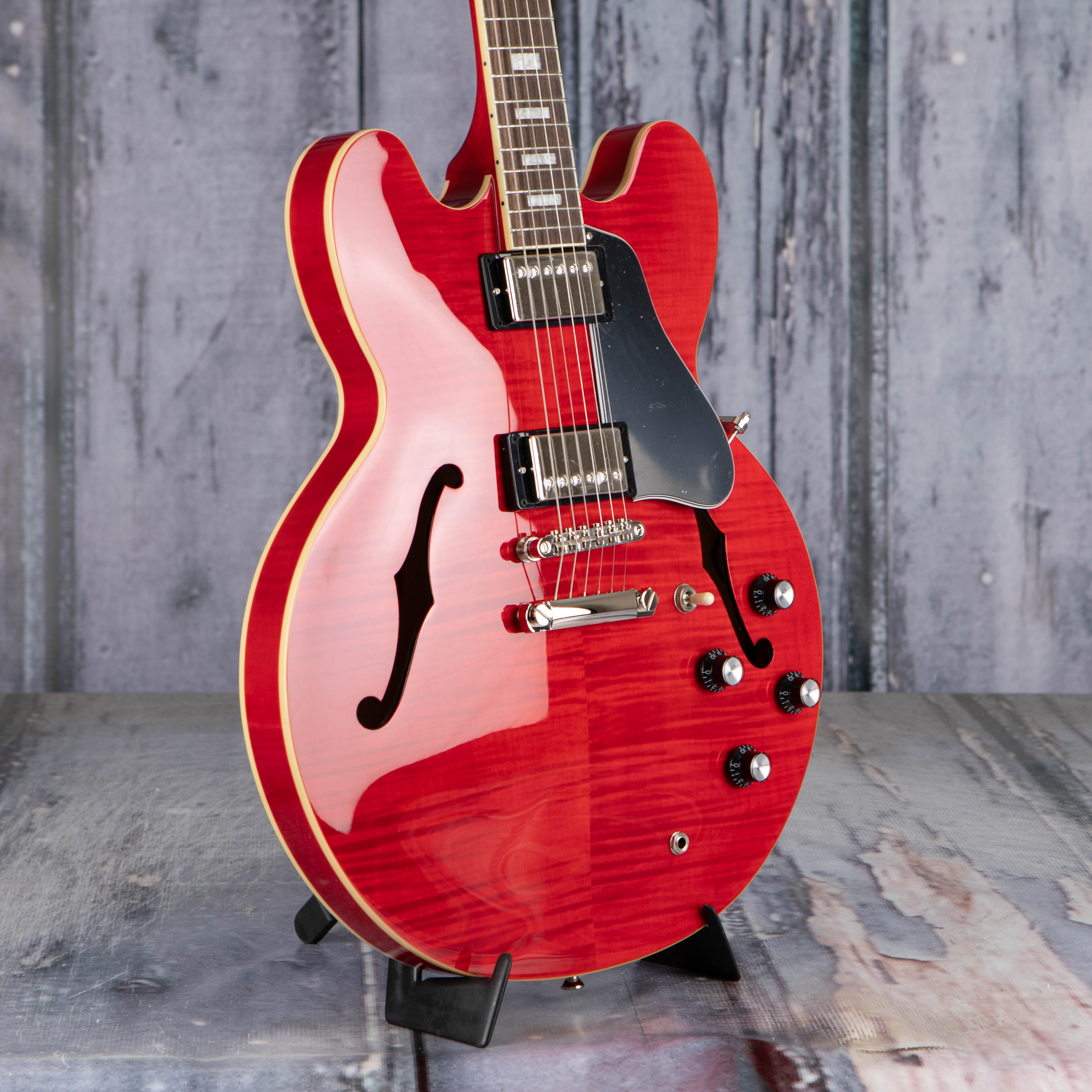 Epiphone ES-335 Figured Semi-Hollowbody Guitar, Cherry, angle