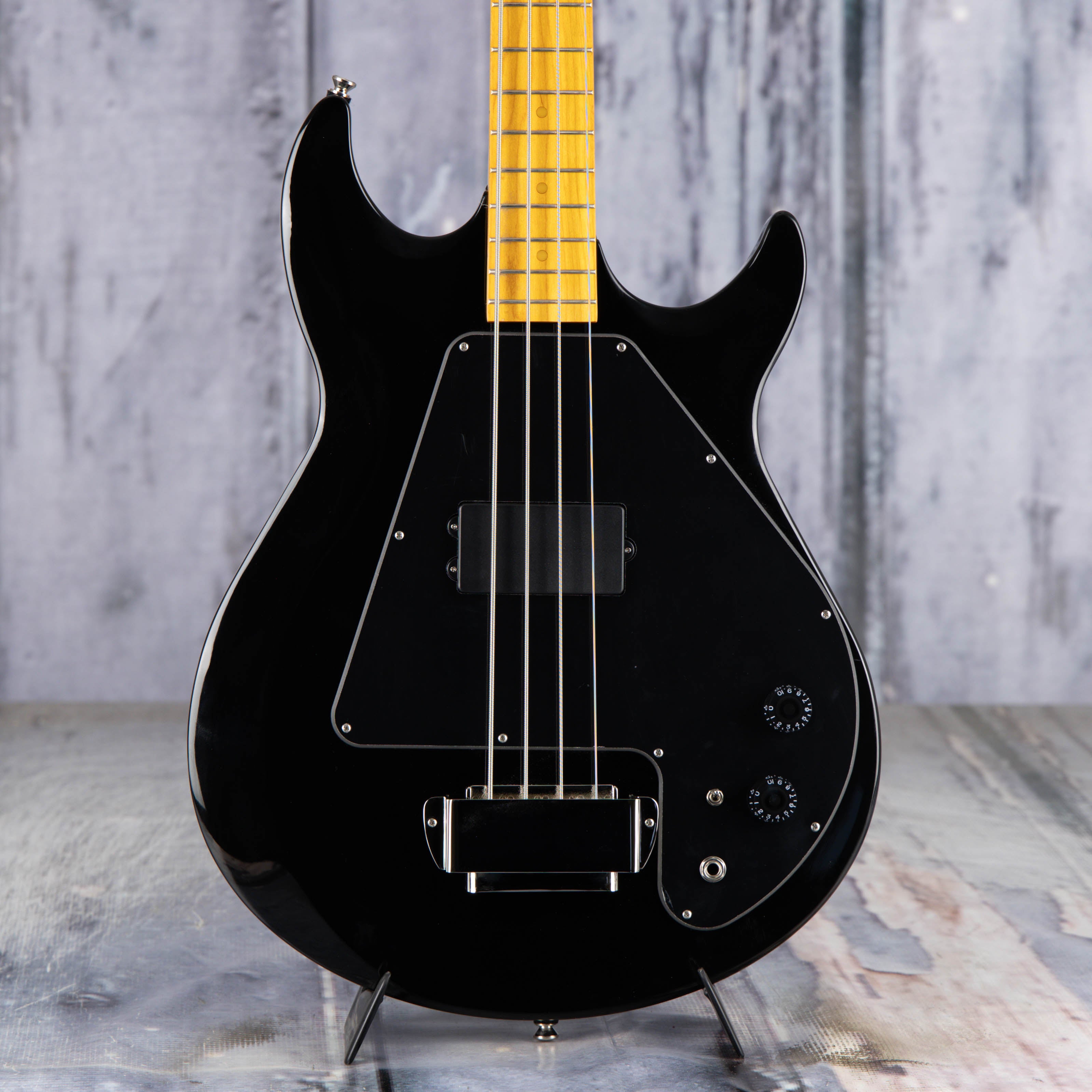 Epiphone Grabber Electric Bass Guitar, Ebony, front closeup