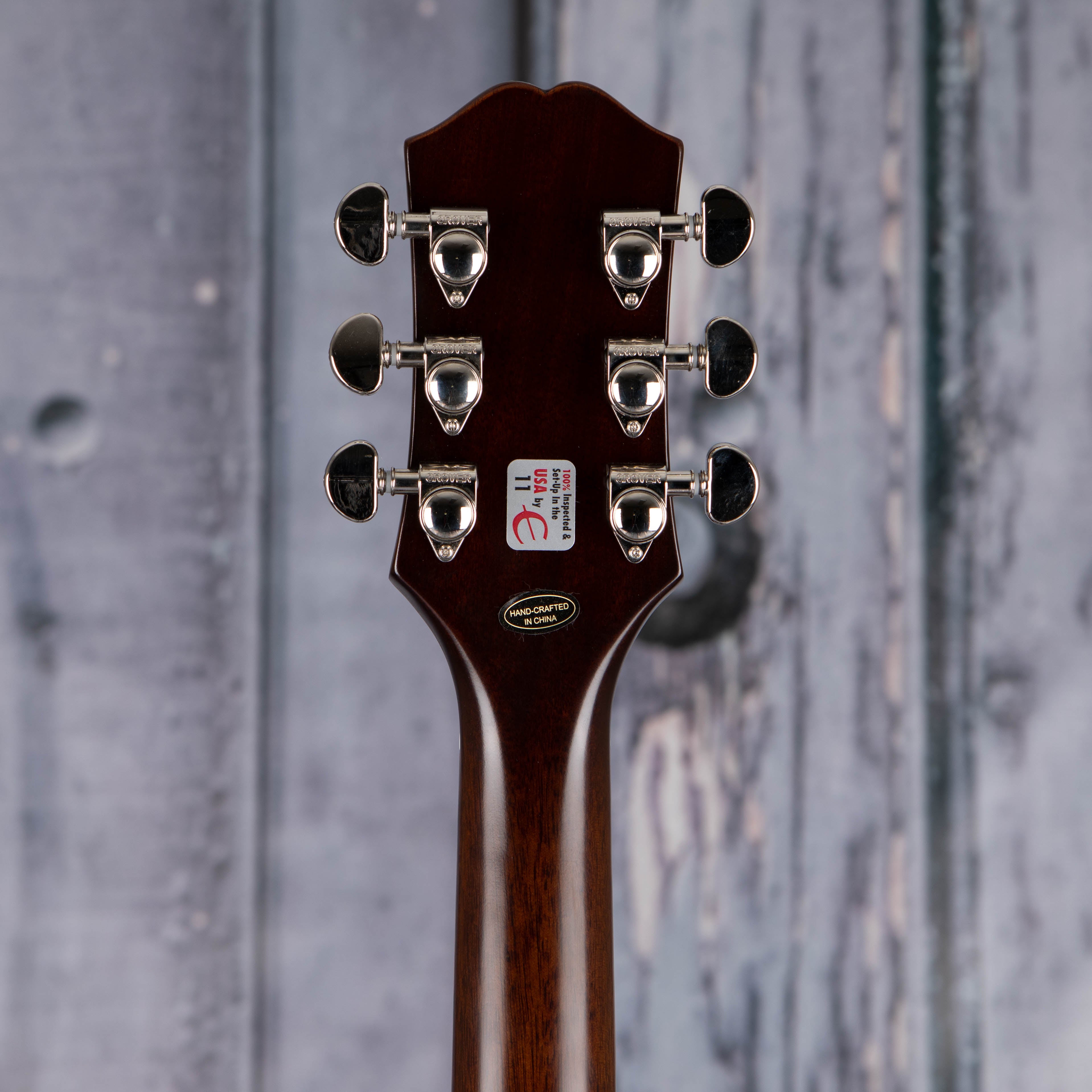 Epiphone J-45 Standard Acoustic/Electric Guitar, Aged Tri-Burst, back headstock
