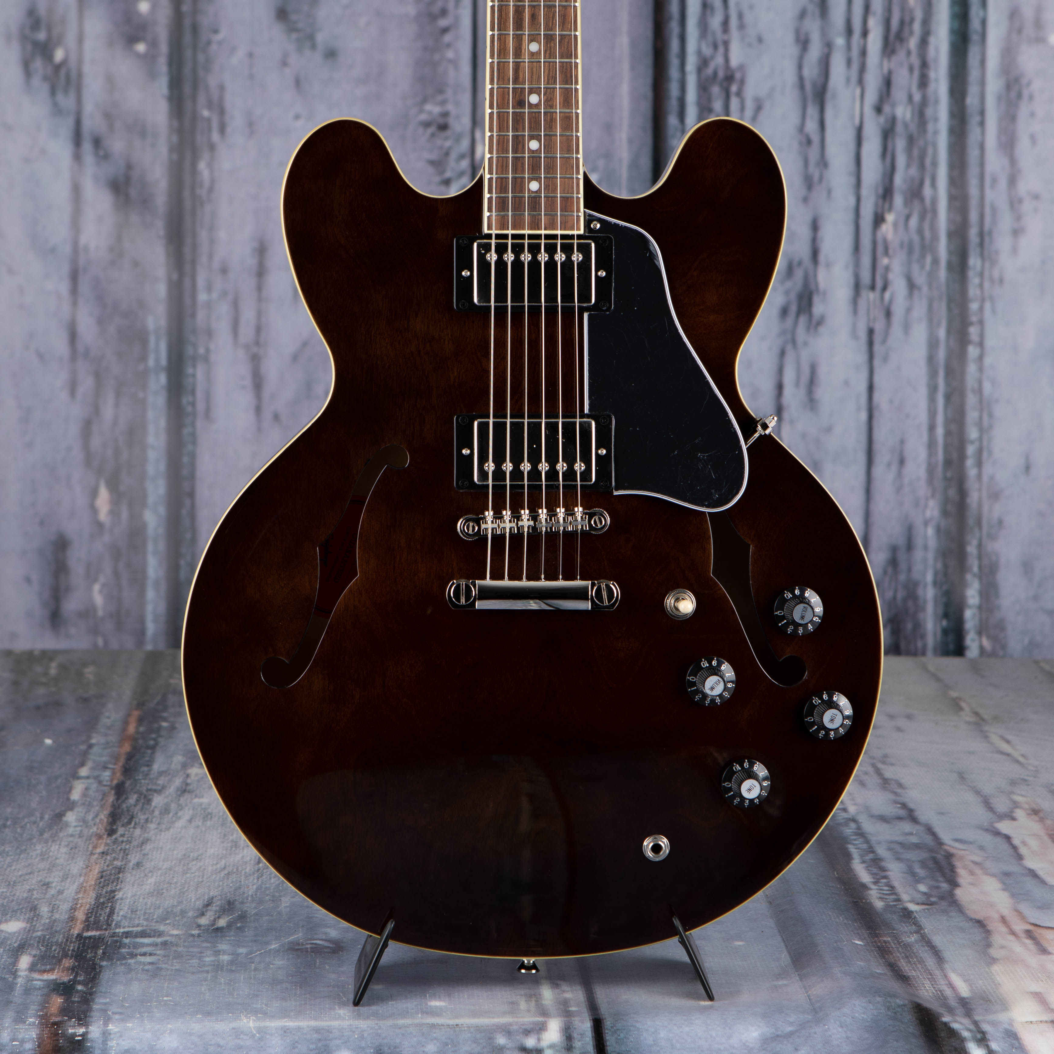 Epiphone Jim James ES-335 Semi-Hollowbody Guitar, Seventies Walnut, front closeup