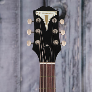 Epiphone USA Coronet Electric Guitar, Ebony, front headstock