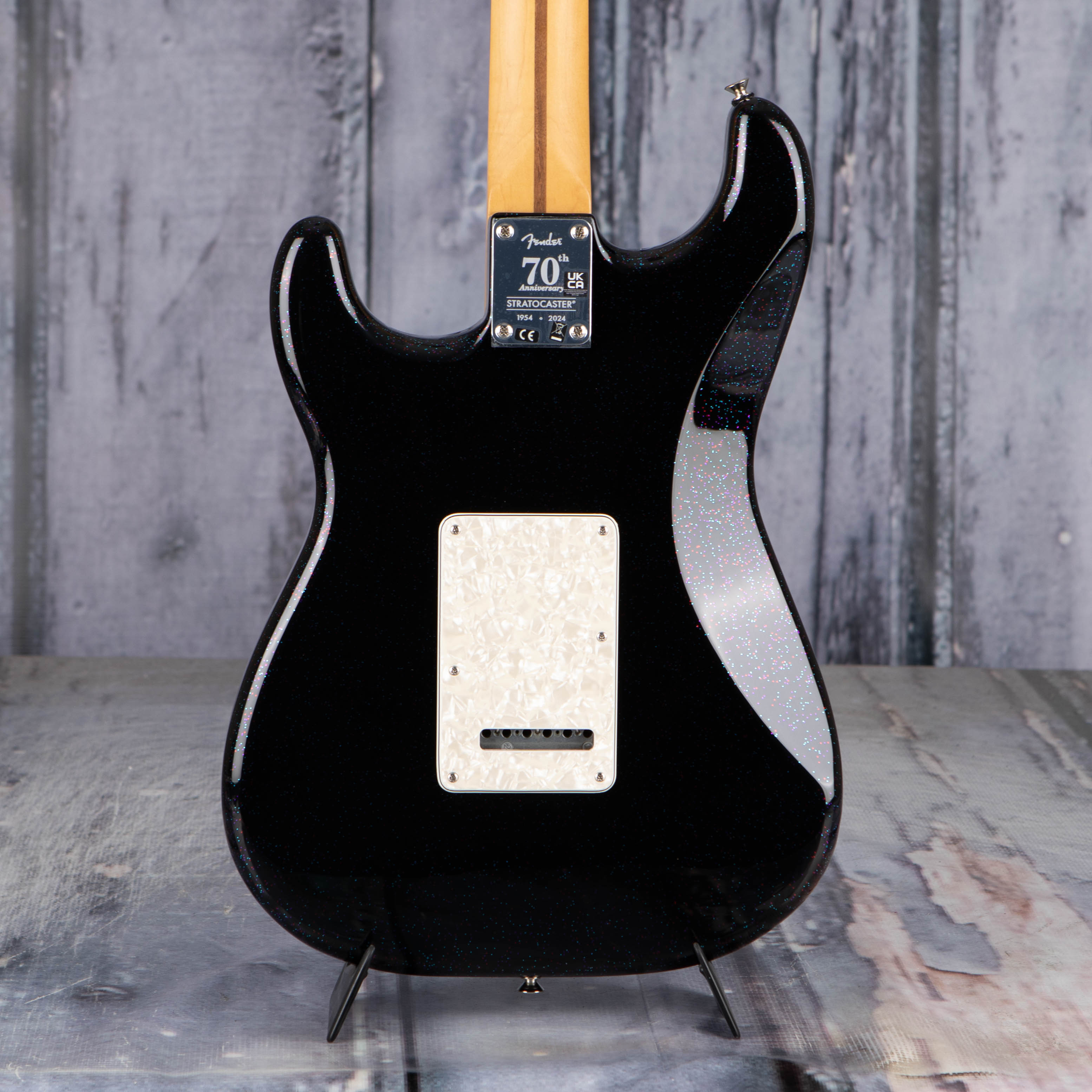 Fender 70th Anniversary Player Stratocaster Electric Guitar, Nebula Noir, back closeup