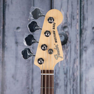 Fender American Performer Mustang Bass Guitar, Aubergine, front headstock