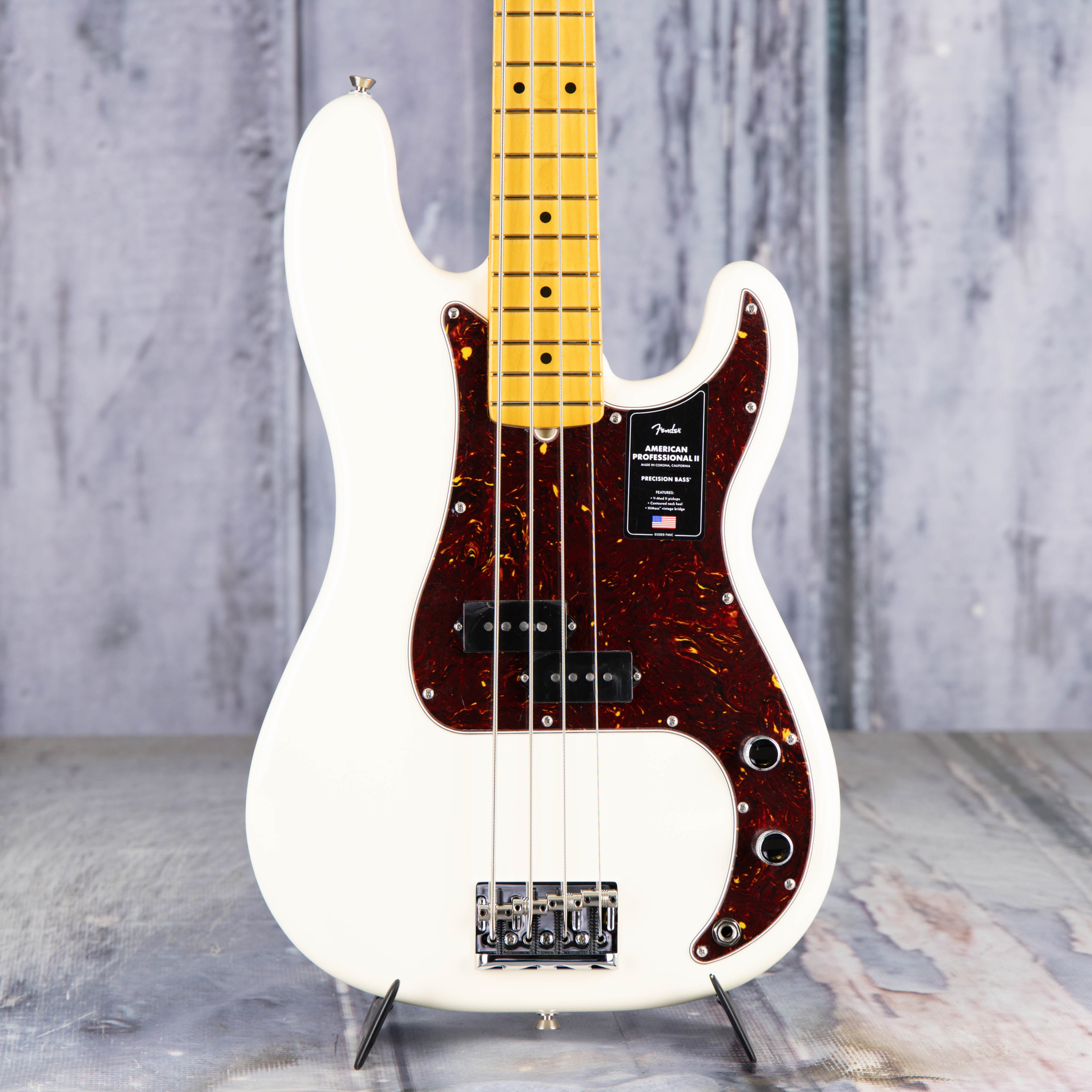 Fender American Professional II Precision Bass Guitar, Olympic White, front closeup