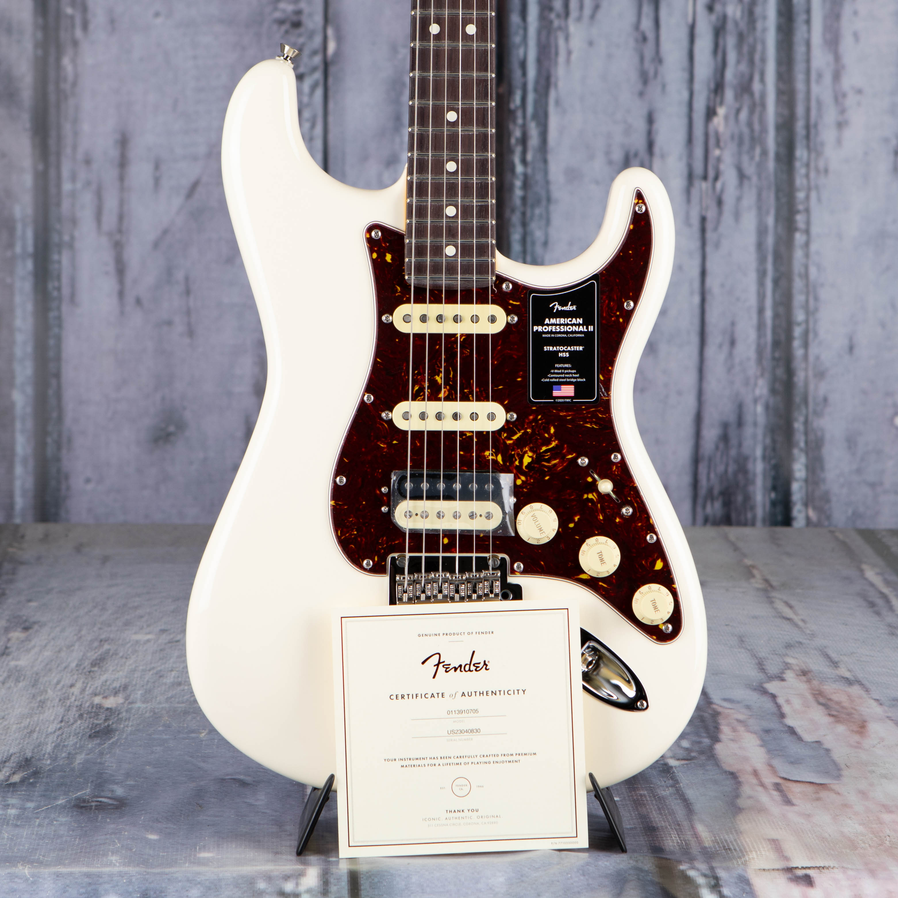 Fender American Professional II Stratocaster Electric Guitar, HSS, Olympic White, coa