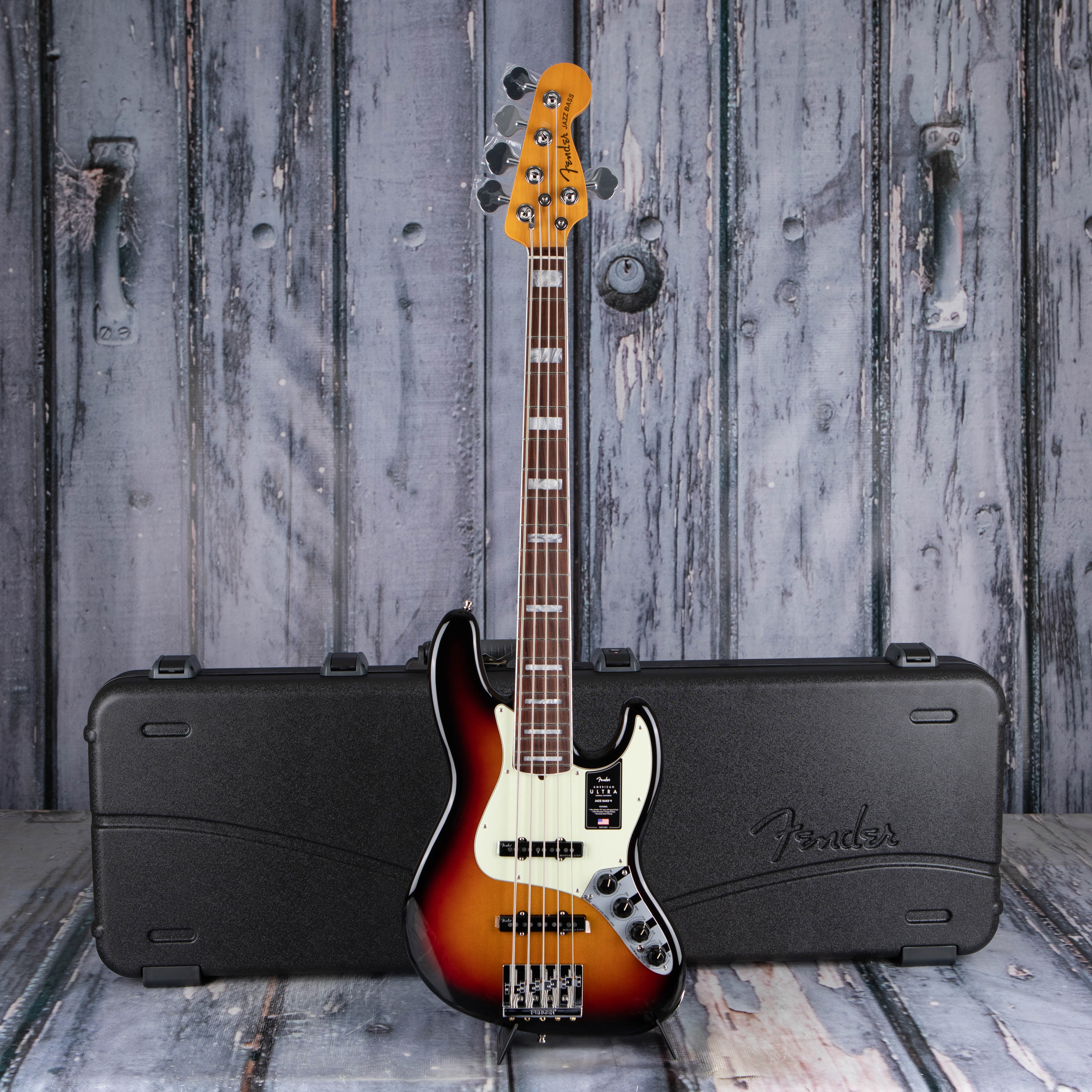 Fender American Ultra Jazz Bass V 5-String Bass Guitar, Rosewood Fingerboard, Ultraburst, case