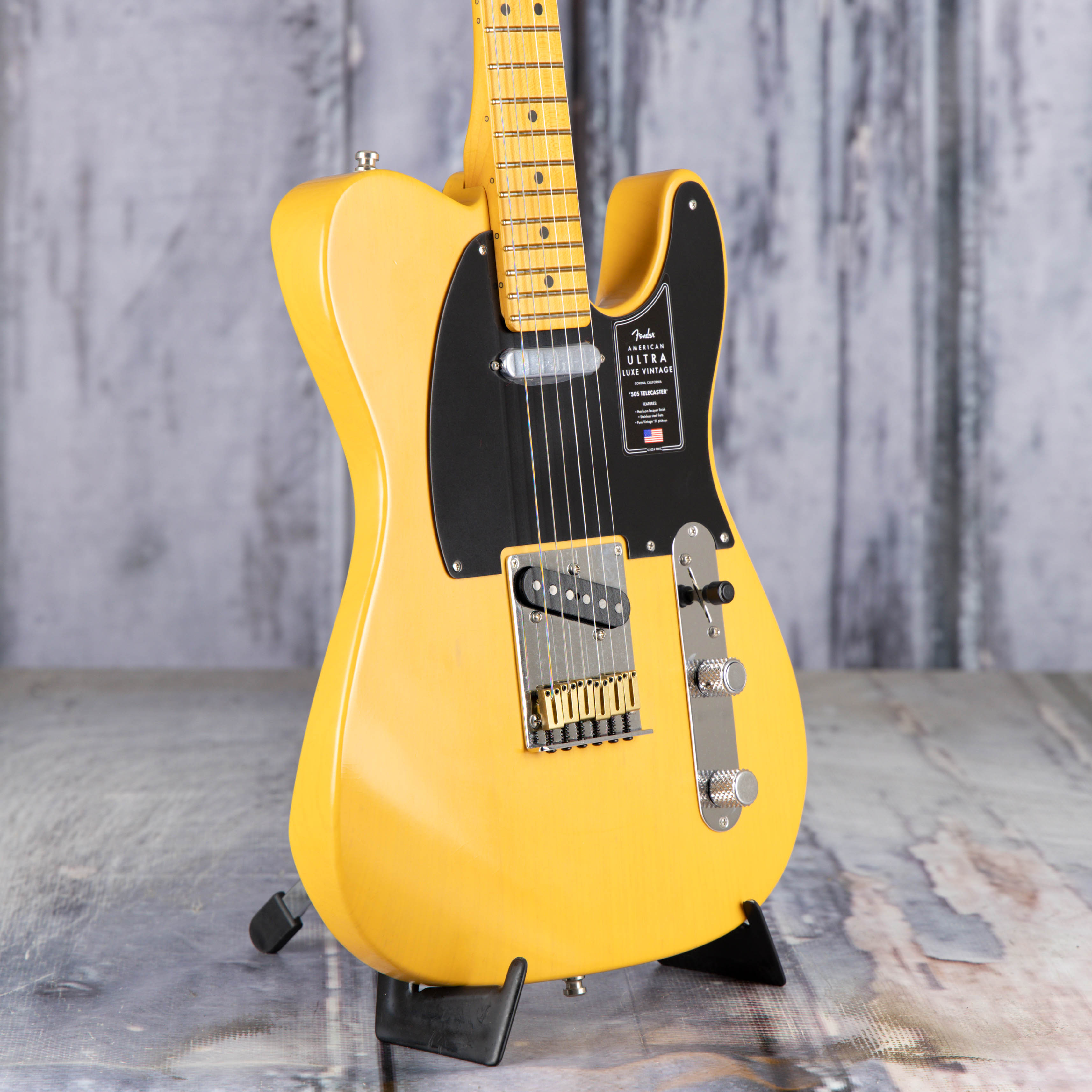 Fender American Ultra Luxe Vintage '50s Telecaster Electric Guitar, Butterscotch Blonde, angle