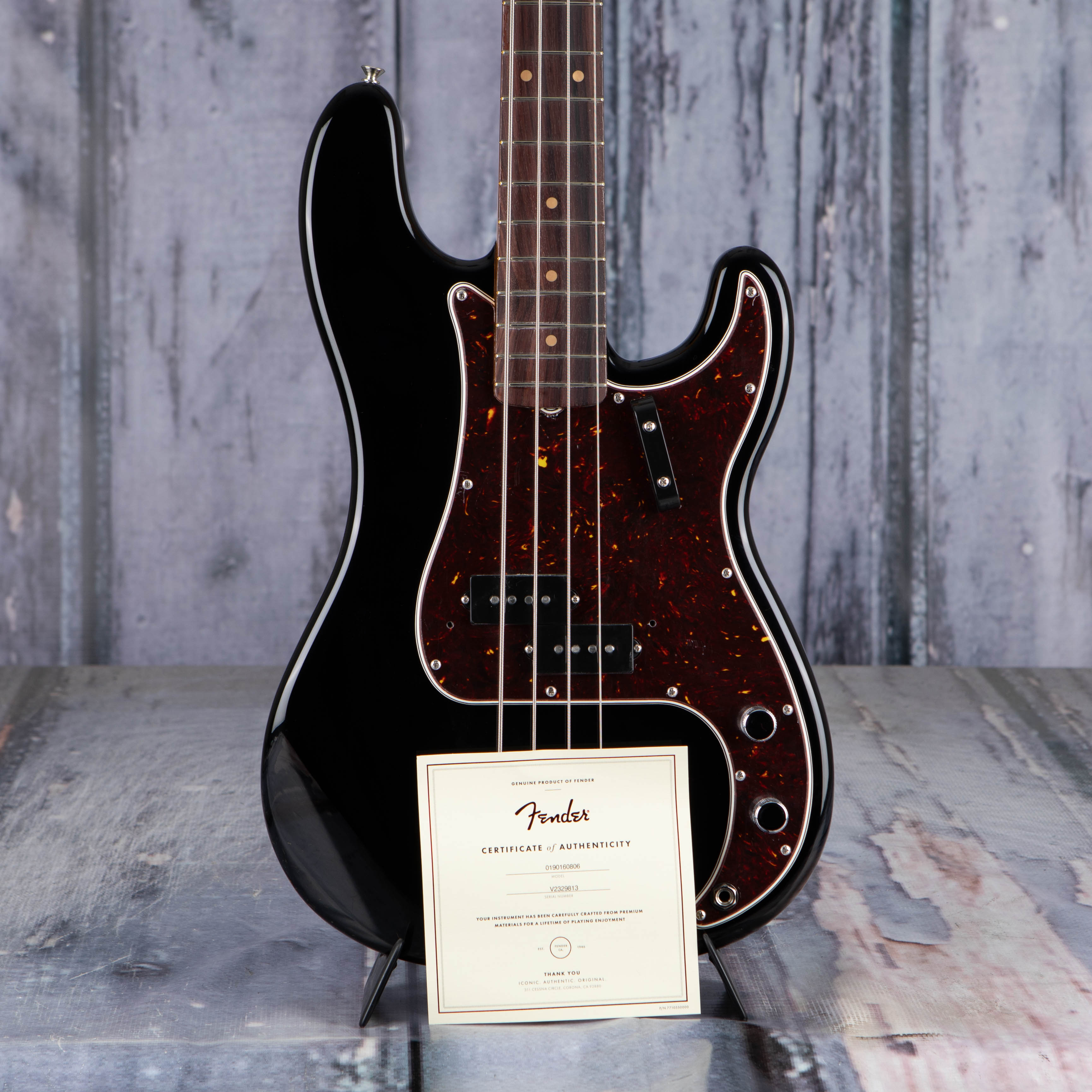 Fender American Vintage II 1960 Precision Bass Guitar, Black, coa