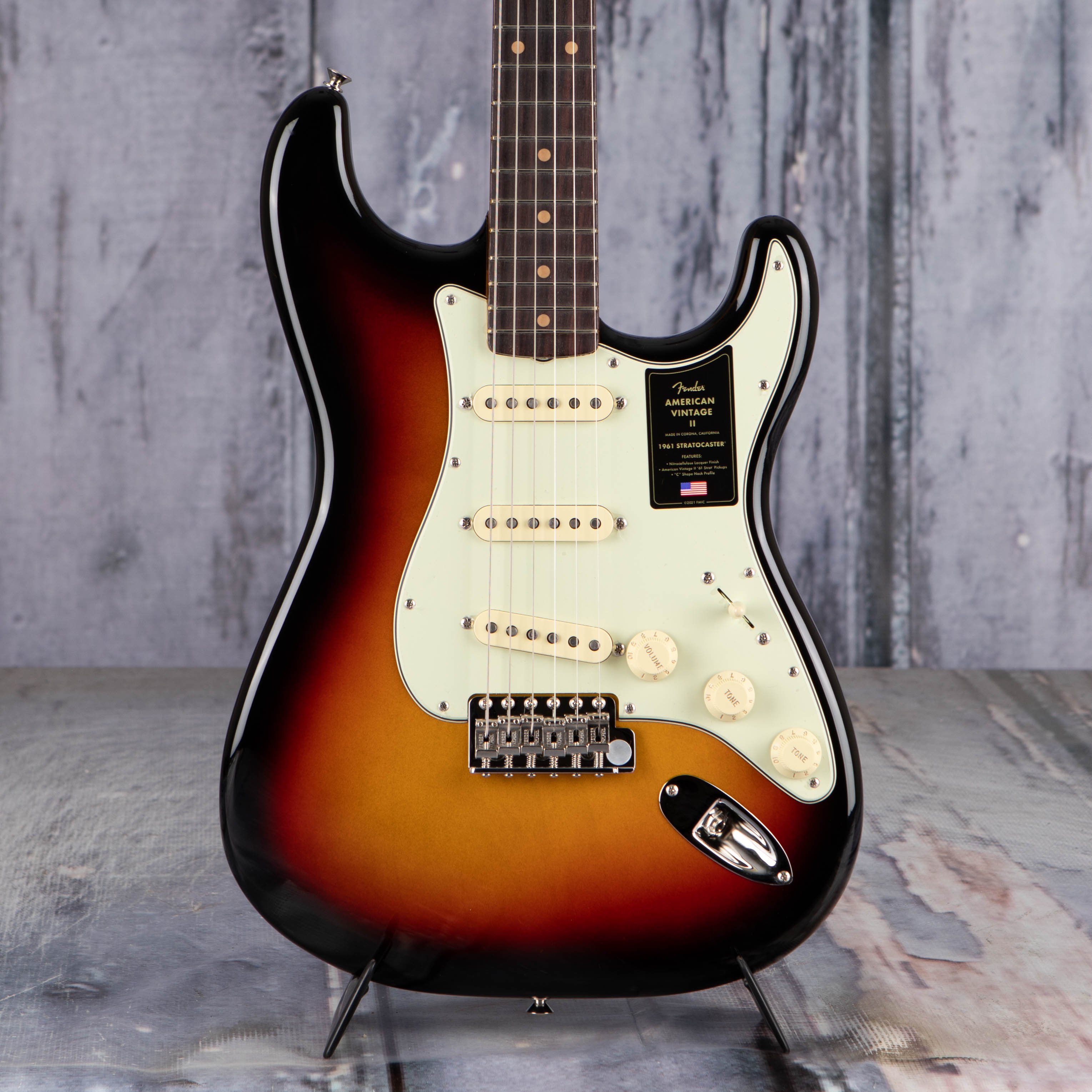 Fender American Vintage II 1961 Stratocaster Electric Guitar, 3-Color Sunburst, angle