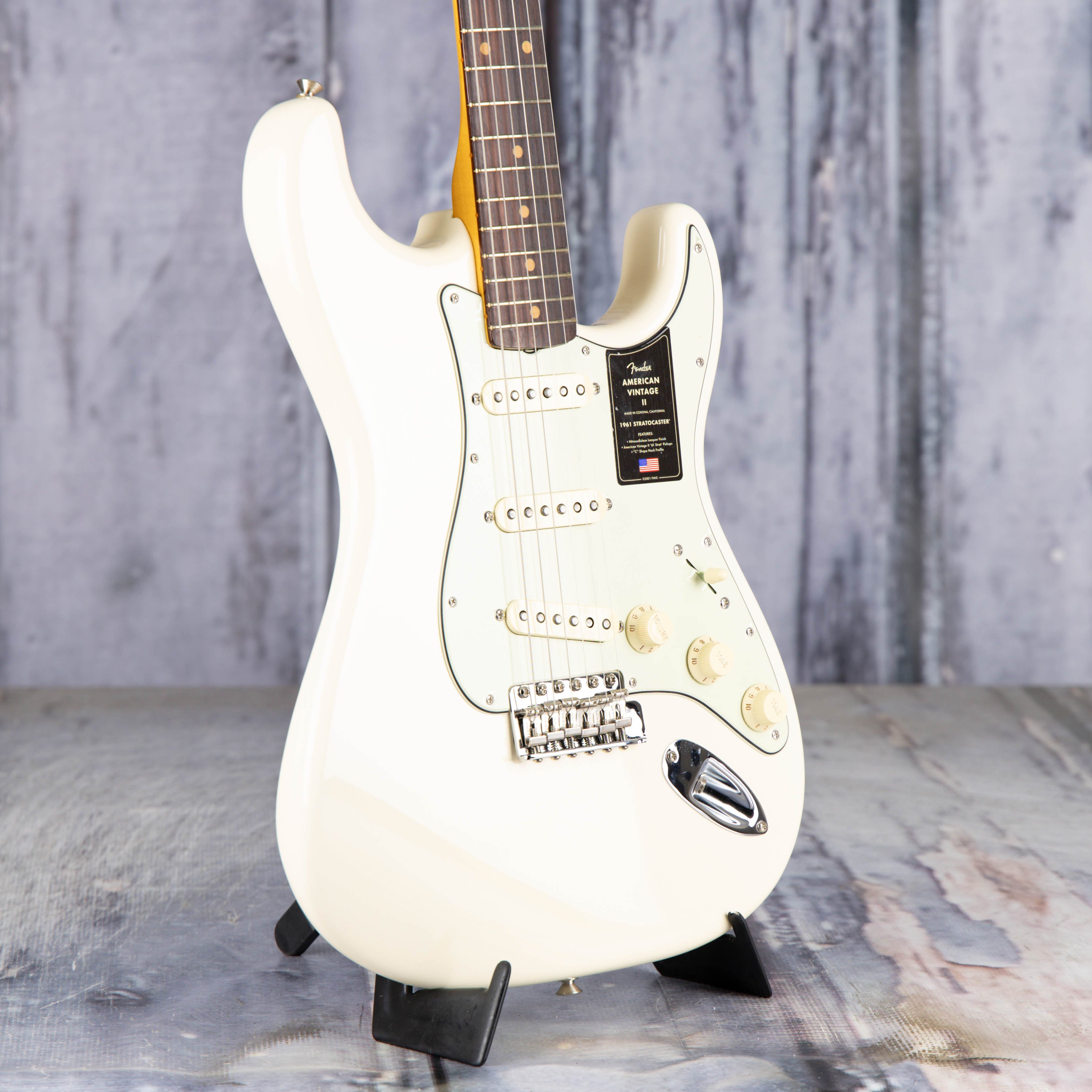 Fender American Vintage II 1961 Stratocaster Electric Guitar, Olympic White, angle
