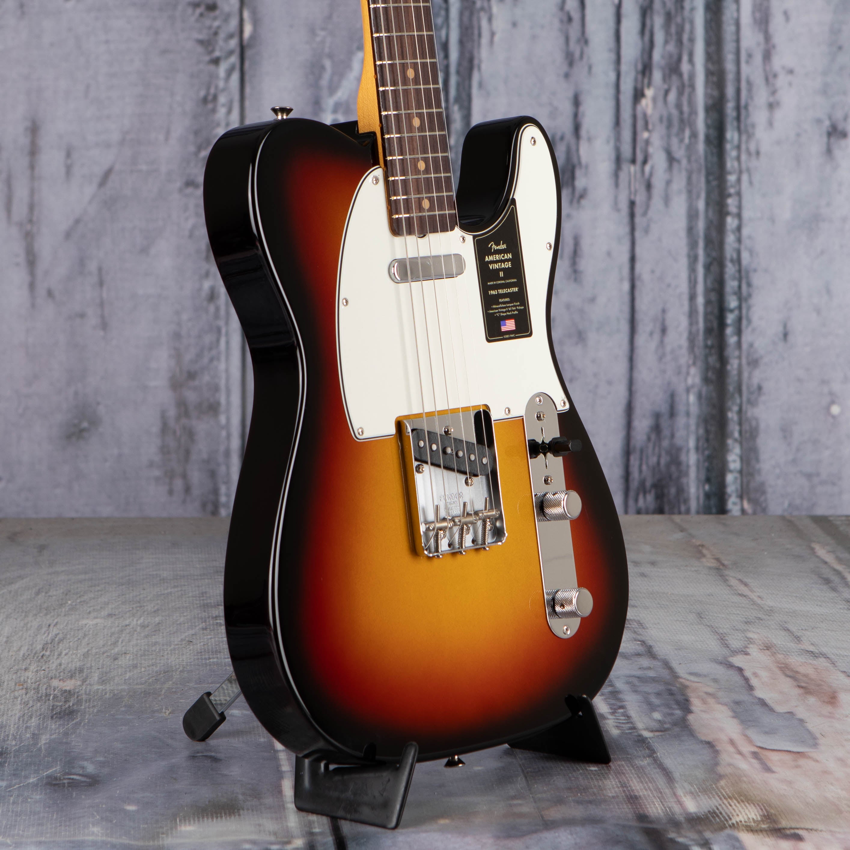 Fender American Vintage 1963 Telecaster Electric Guitar, 3-Color Sunburst, angle