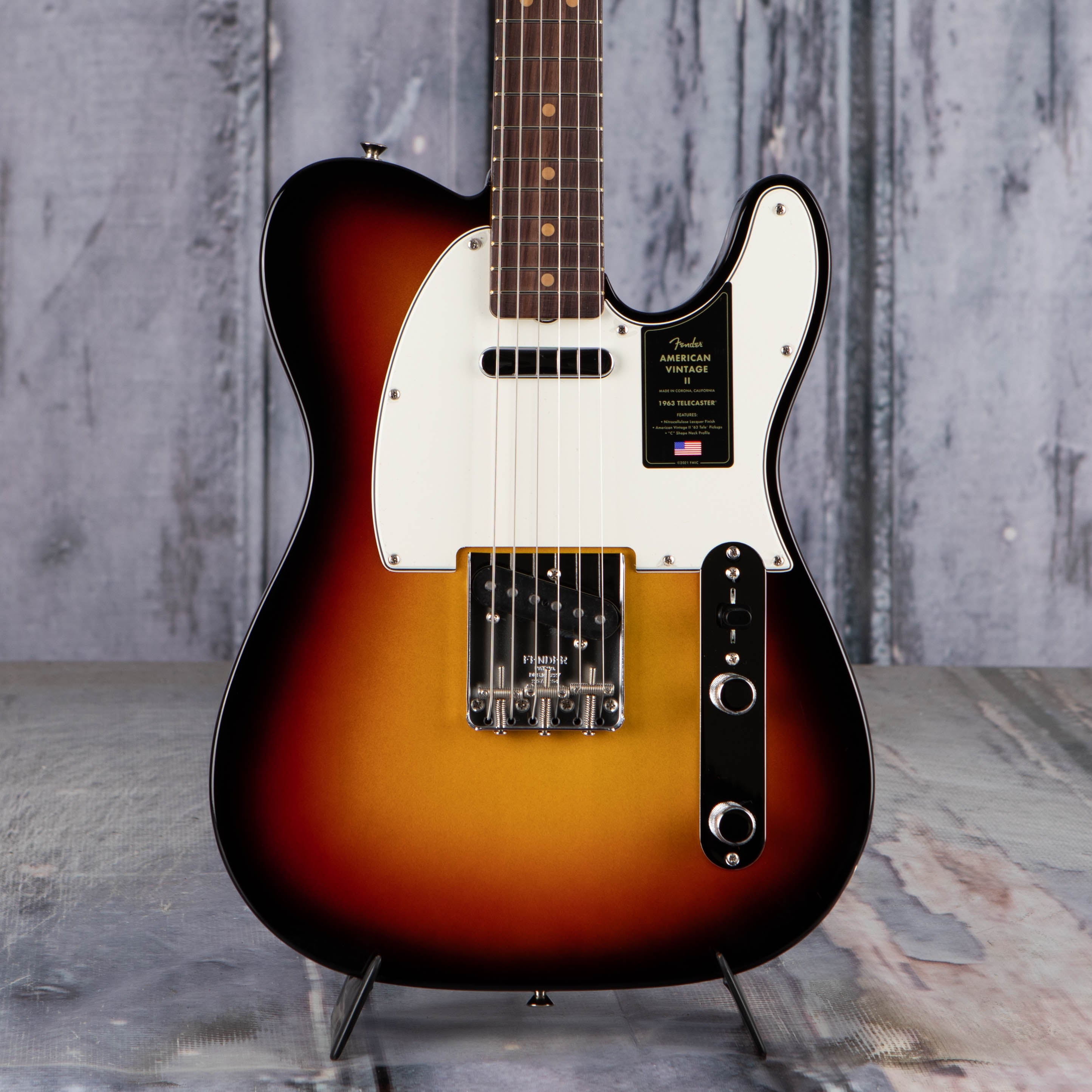 Fender American Vintage 1963 Telecaster Electric Guitar, 3-Color Sunburst, front closeup