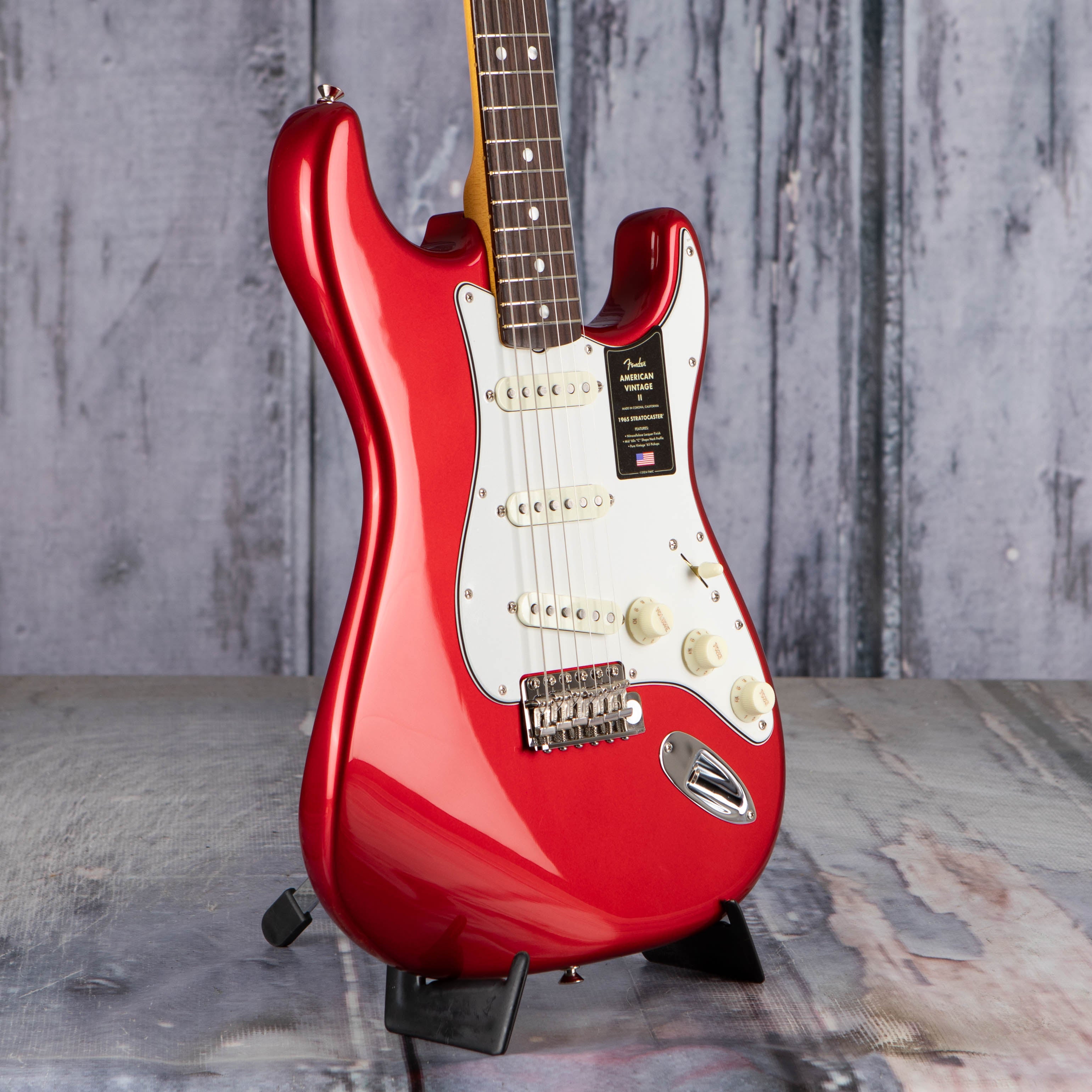 Fender American Vintage II 1965 Stratocaster Electric Guitar, Candy Apple Red, angle
