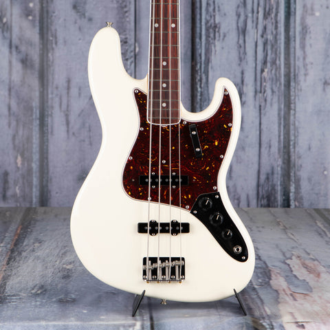 Fender American Vintage II 1966 Jazz Bass Guitar, Olympic White, front closeup