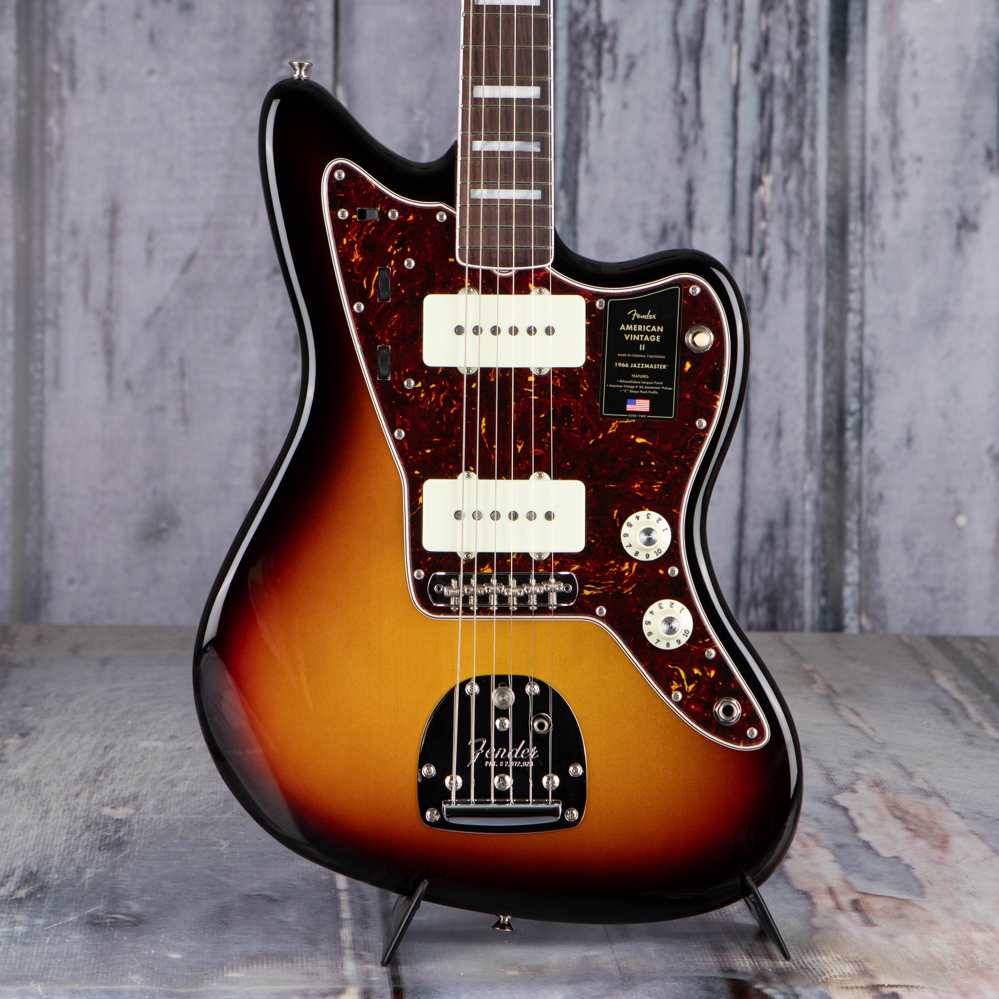 Fender American Vintage II 1966 Jazzmaster Electric Guitar, 3-Color Sunburst, front closeup