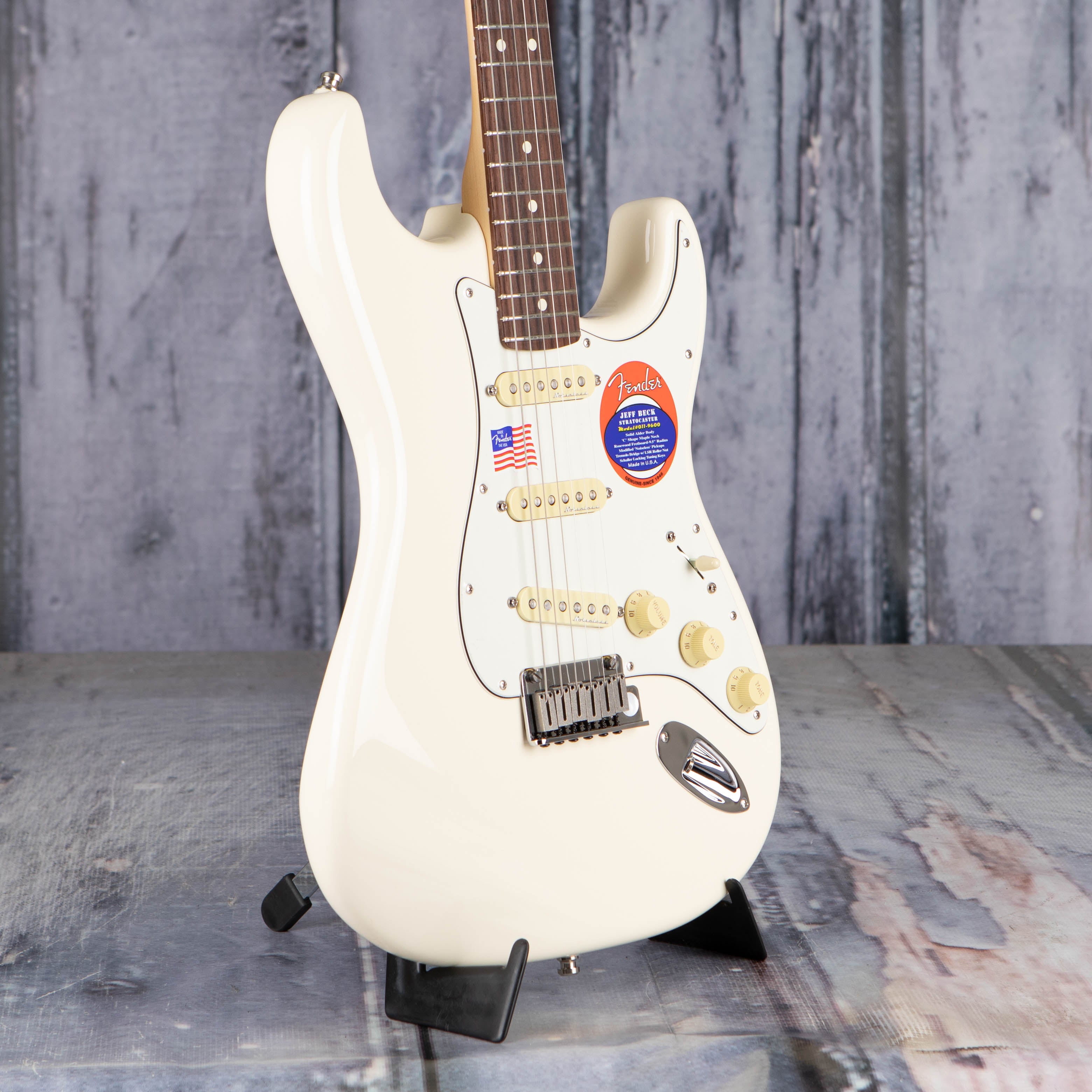 Fender Artist Series Jeff Beck Stratocaster Electric Guitar, Olympic White, angle