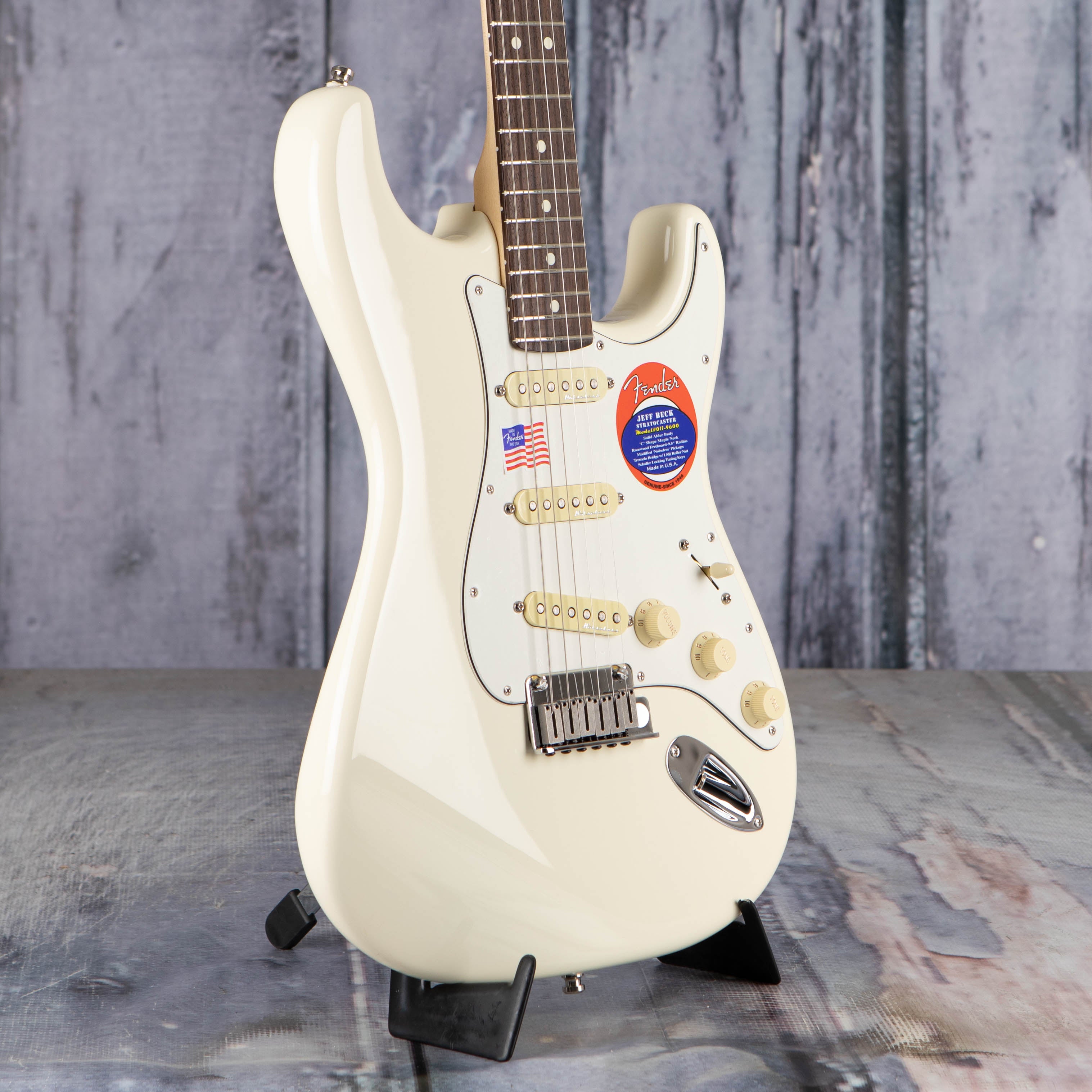 Fender Artist Series Jeff Beck Stratocaster Electric Guitar, Olympic White, angle