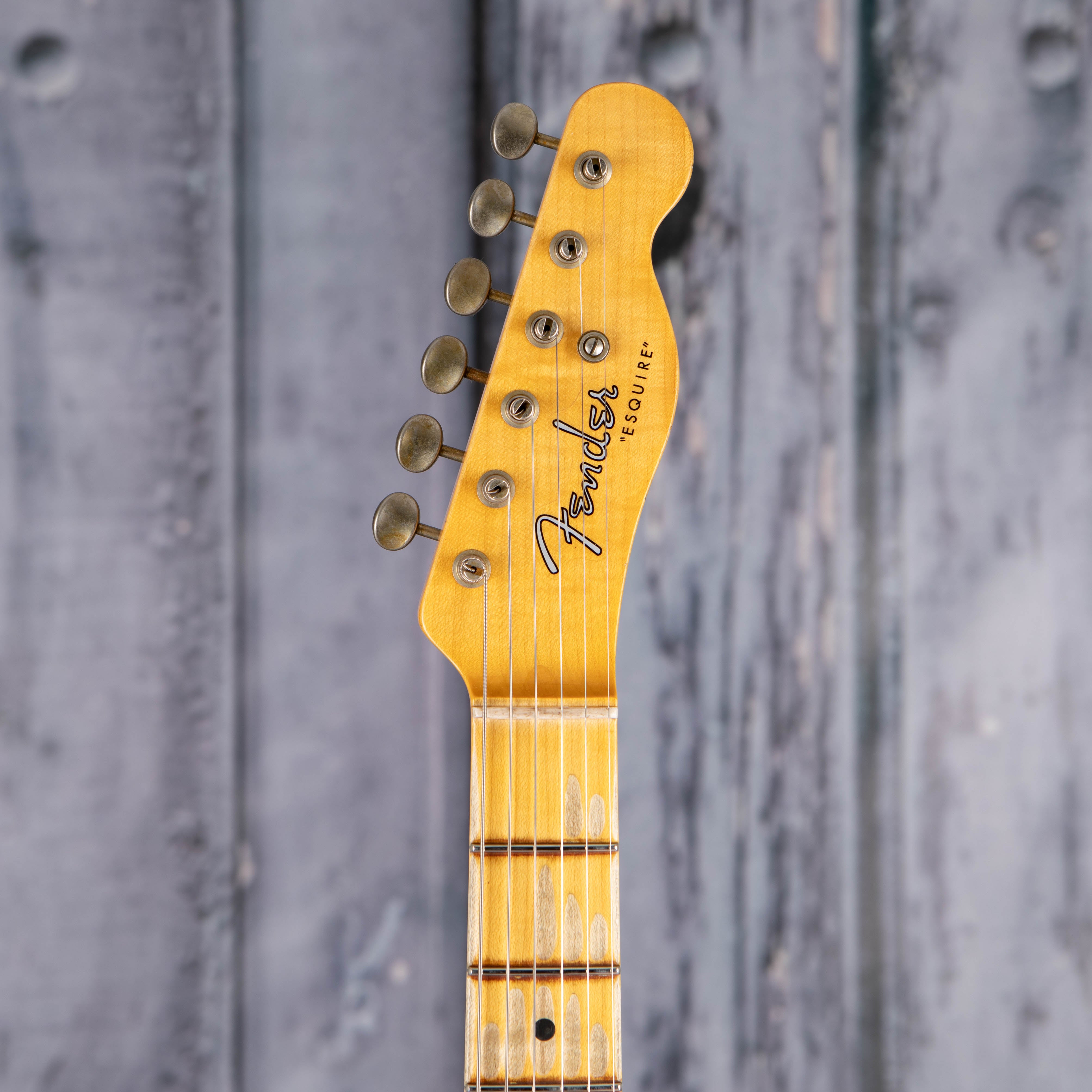 Fender Custom Shop 1950 Double Esquire Relic Electric Guitar, Aged Nocaster Blonde, front headstock