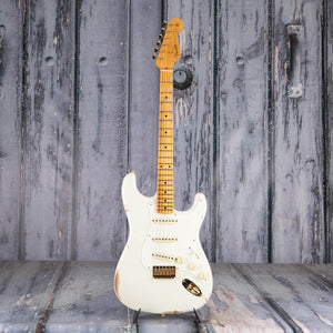 Fender Custom Shop 1956 Stratocaster Hardtail Gold Hardware Relic/Closet Classic Electric Guitar, Aged Olympic White, front