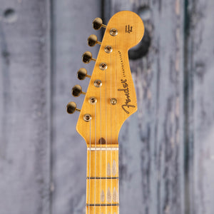 Fender Custom Shop 1956 Stratocaster Hardtail Gold Hardware Relic/Closet Classic Electric Guitar, Aged Olympic White, front headstock