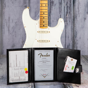 Fender Custom Shop 1956 Stratocaster Hardtail Gold Hardware Relic/Closet Classic Electric Guitar, Aged Olympic White, coa