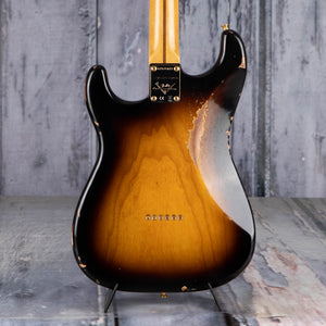 Fender Custom Shop 1956 Stratocaster Hardtail Gold Hardware Relic Closet Classic Electric Guitar, Faded Aged 2-Tone Sunburst, back closeup