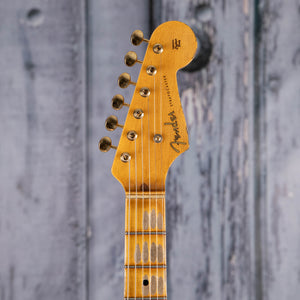 Fender Custom Shop 1956 Stratocaster Hardtail Gold Hardware Relic Closet Classic Electric Guitar, Faded Aged 2-Tone Sunburst, front headstock
