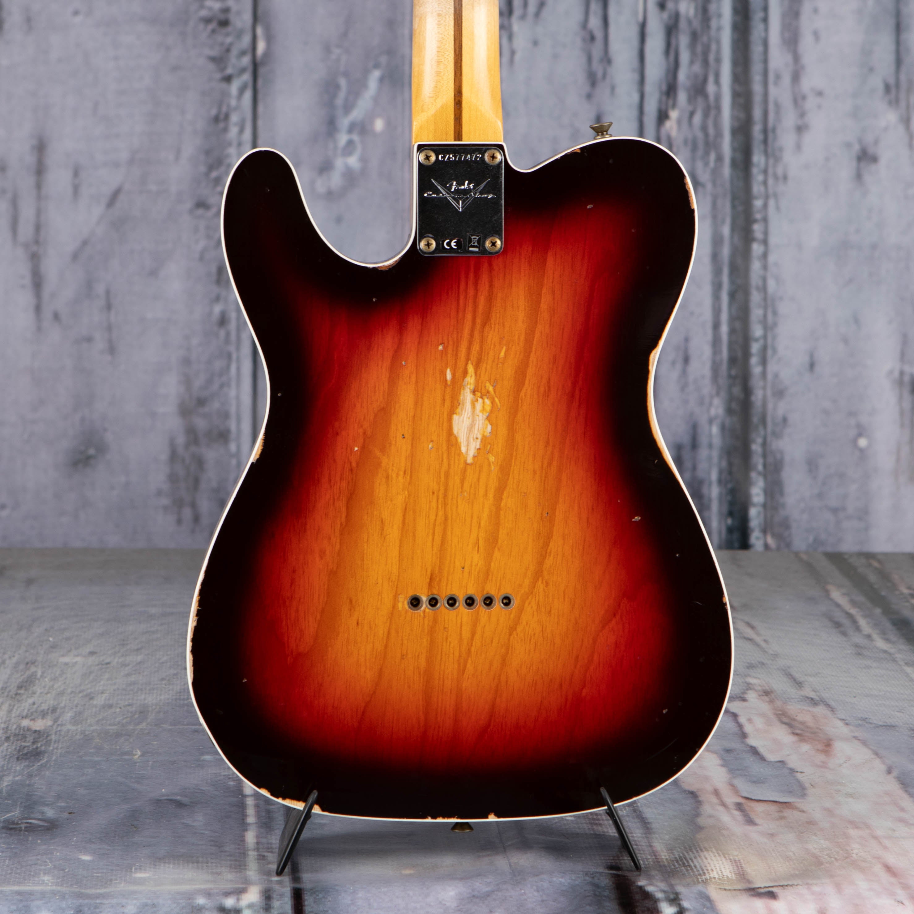 Fender Custom Shop 1959 Telecaster Custom Relic Electric Guitar, Wide-Fade Chocolate 3-Color Sunburst, back closeup