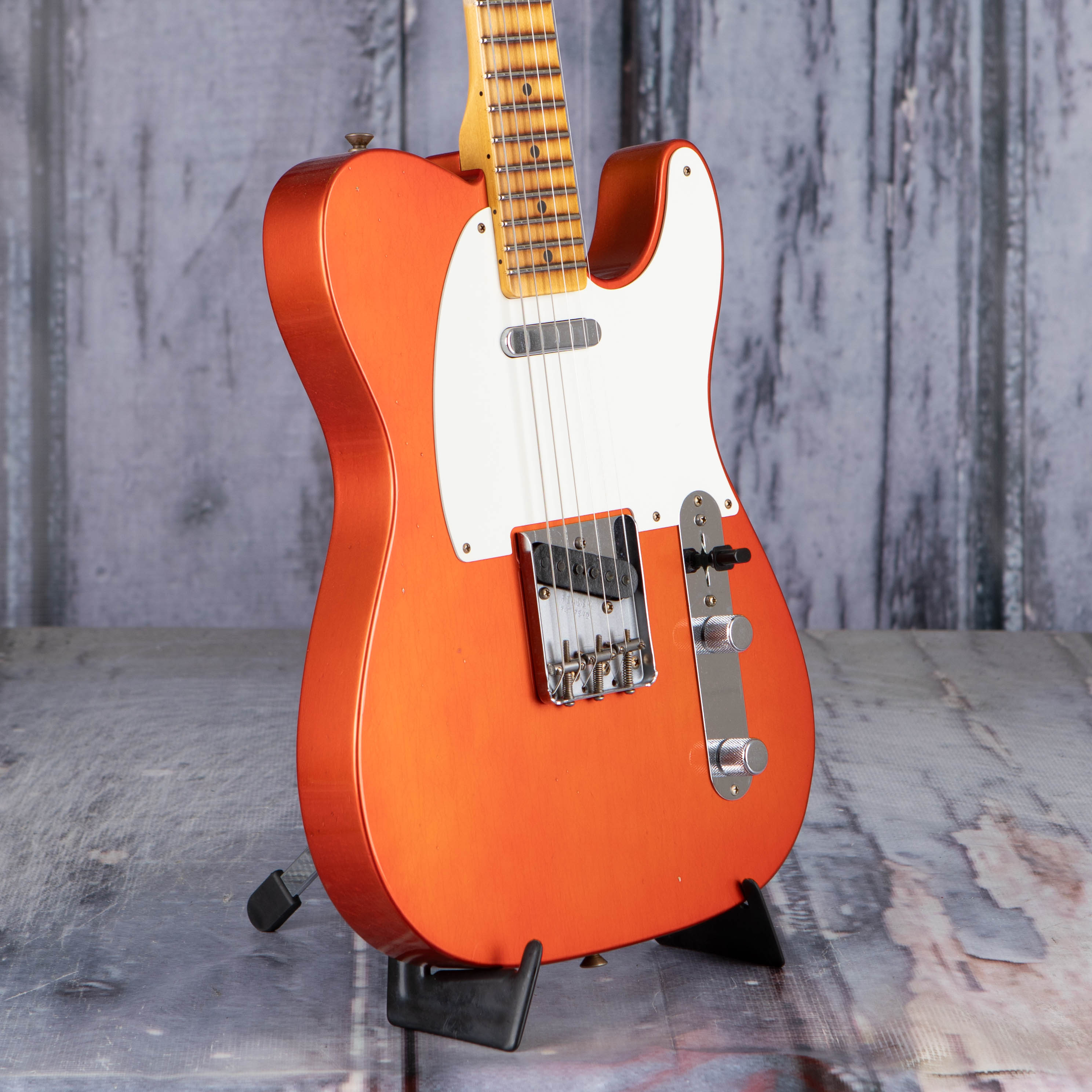 Fender Custom Shop '57 Telecaster Journeyman Relic Electric Guitar, Aged Candy Tangerine, angle