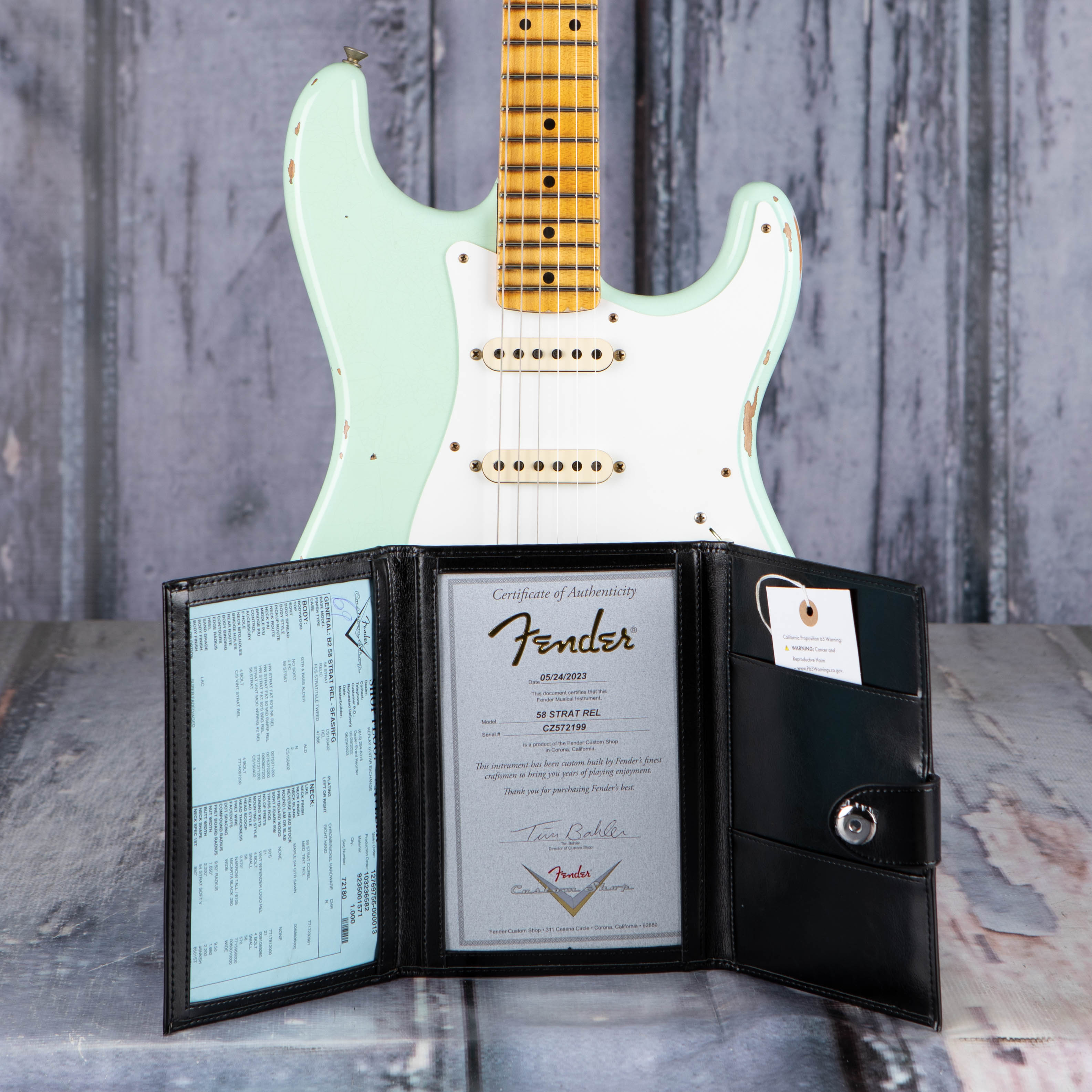 Fender Custom Shop '58 Stratocaster Relic Electric Guitar, Super Faded Aged Surf Green, coa