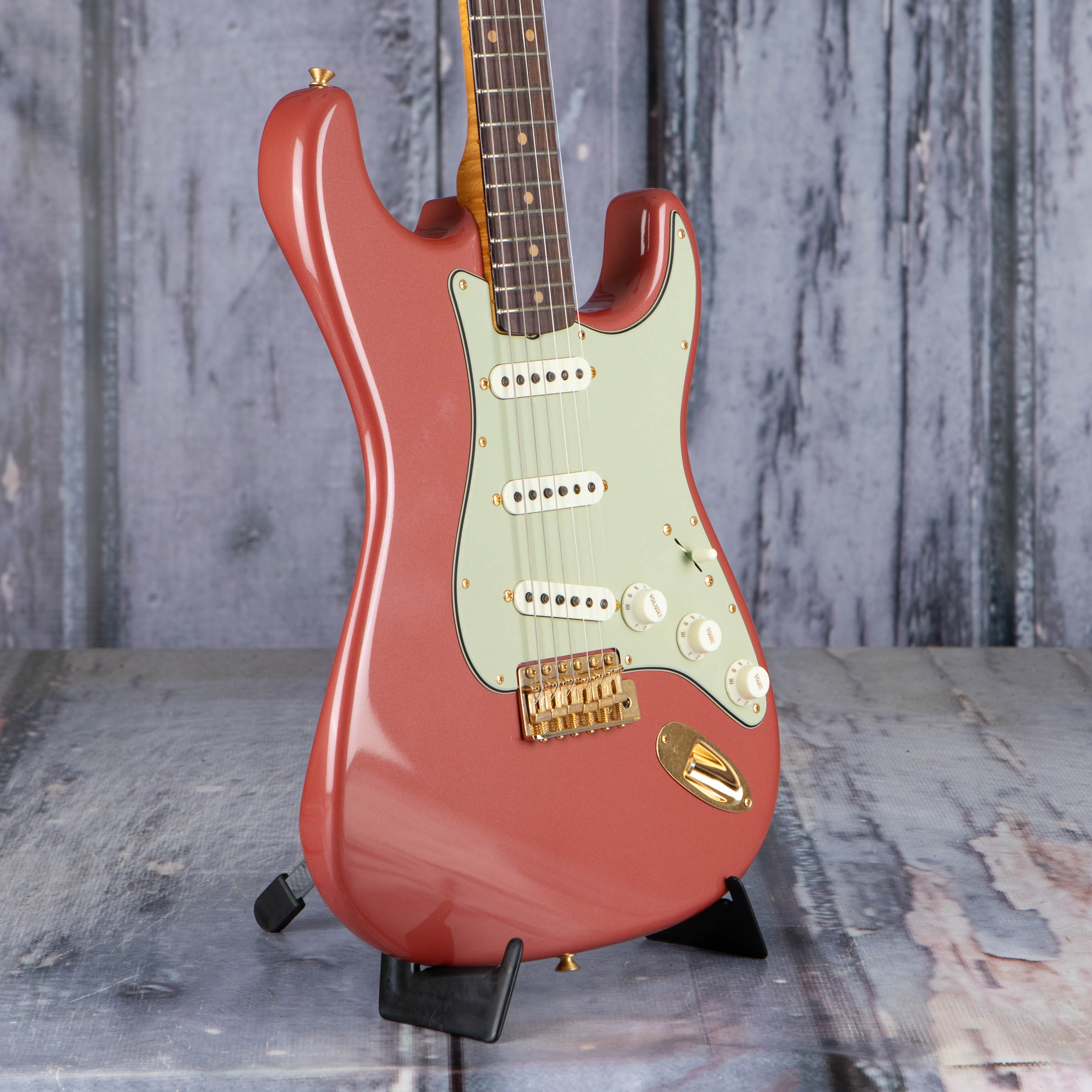 Fender Custom Shop Johnny A. Signature Stratocaster Time Capsule Electric Guitar, Sunset Glow Metallic with Gold Hardware, angle
