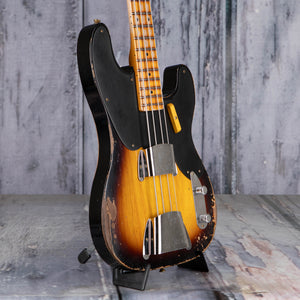 Fender Custom Shop Limited 1953 Precision Bass Heavy Relic Electric Bass Guitar, Faded Aged 2-Color Sunburst, angle
