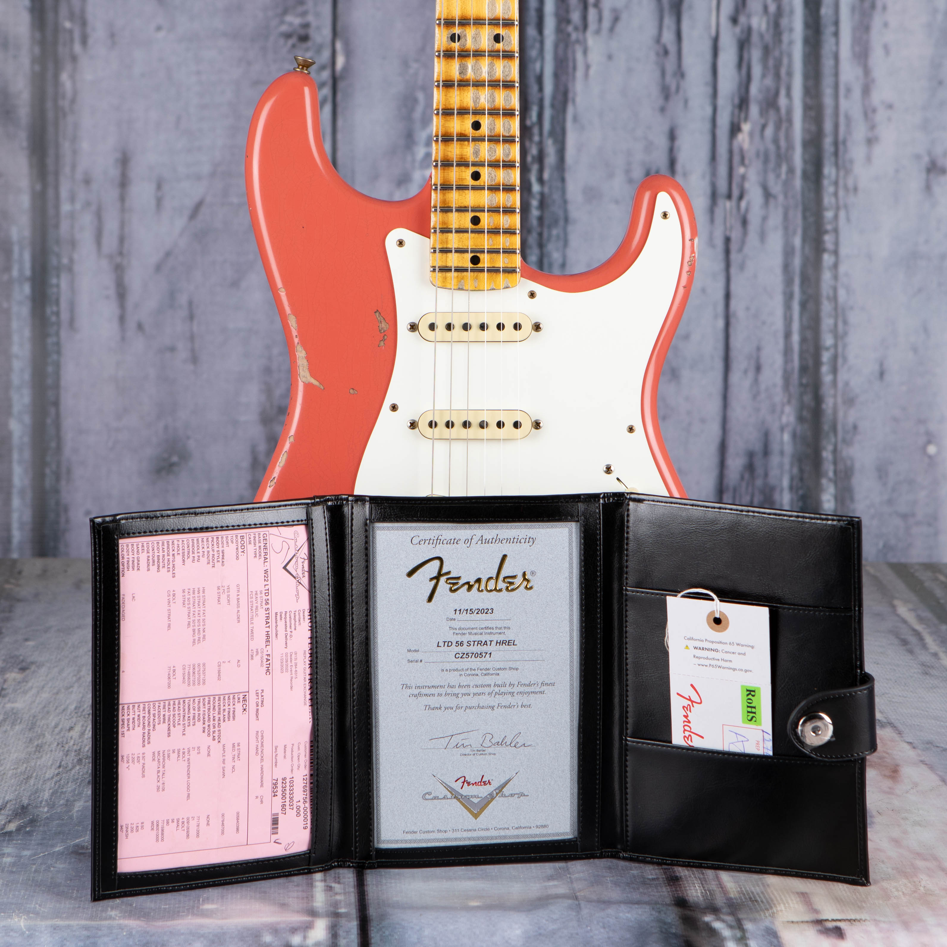 Fender Custom Shop Limited 1956 Stratocaster Heavy Relic Electric Guitar, Faded Aged Tahitian Coral, coa