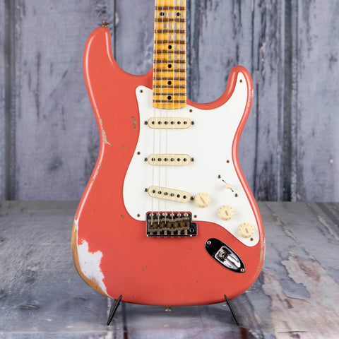 Fender Custom Shop Limited 1956 Stratocaster Heavy Relic Electric Guitar, Faded Aged Tahitian Coral, front closeup