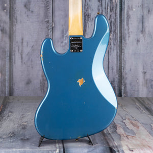 Fender Custom Shop Limited 1960 Jazz Bass Relic Electric Bass Guitar, Aged Lake Placid Blue, back closeup