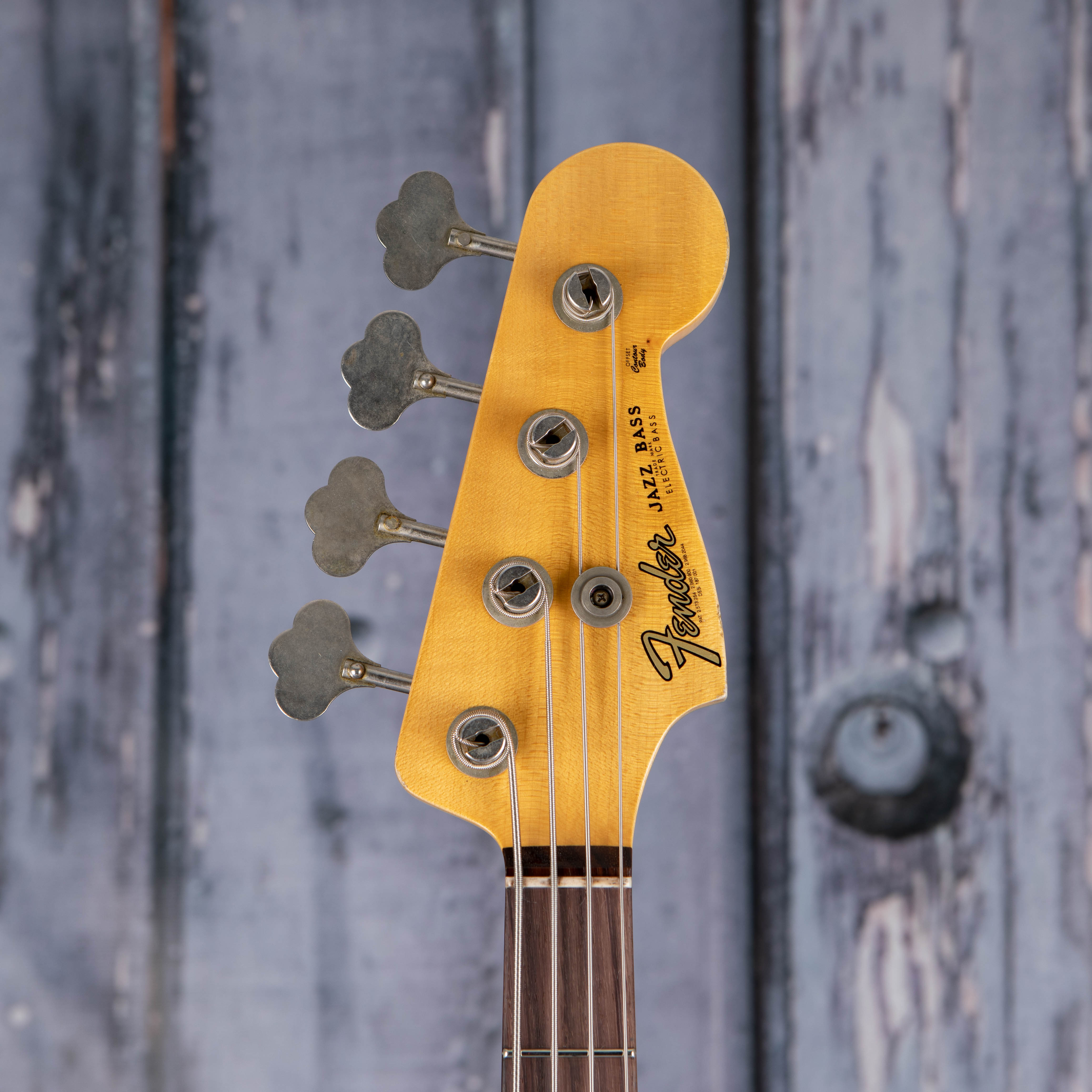 Fender Custom Shop Limited 1960 Jazz Bass Relic Electric Bass Guitar, Aged Lake Placid Blue, front headstock