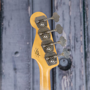 Fender Custom Shop Limited 1960 Jazz Bass Relic Electric Bass Guitar, Aged Lake Placid Blue, back headstock