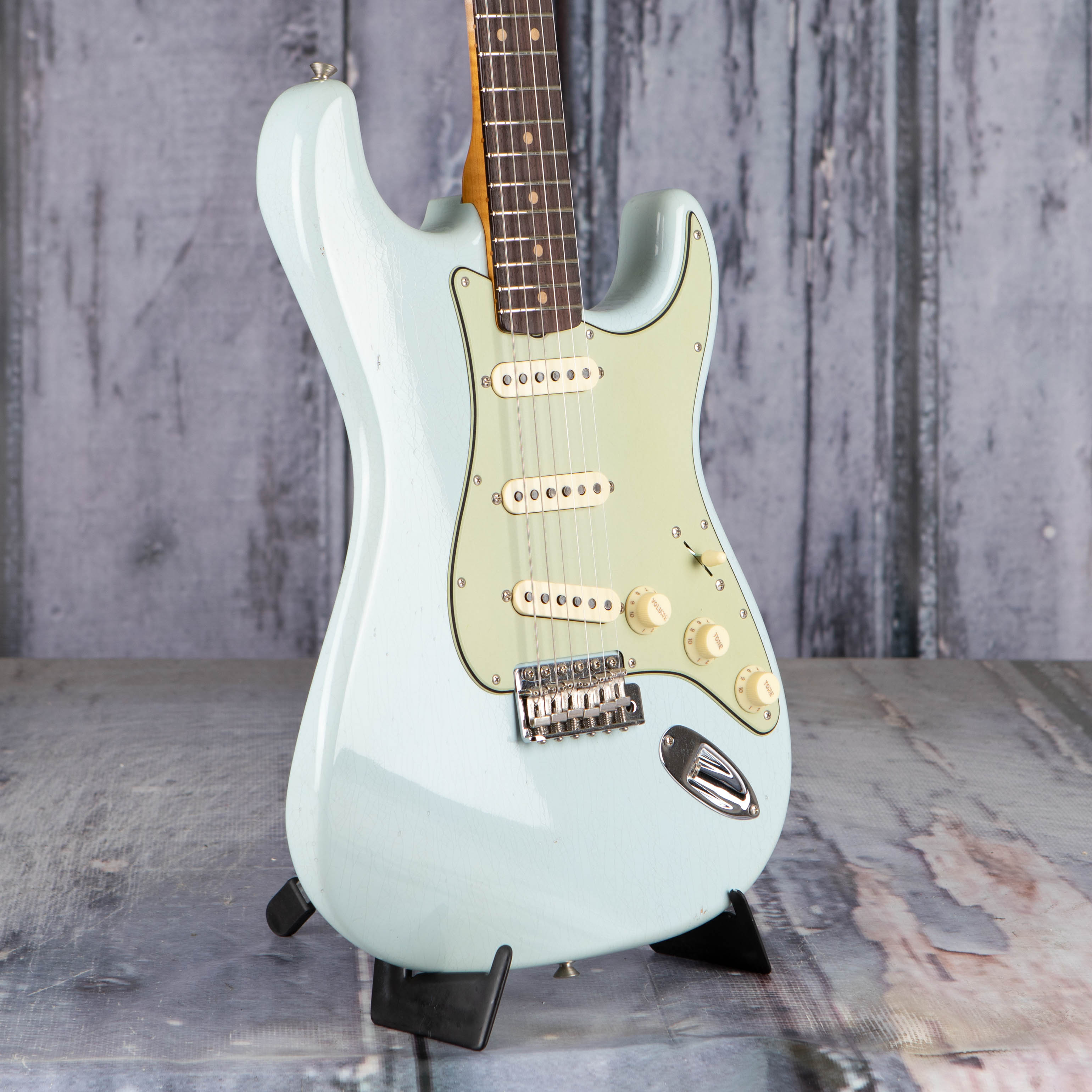 Fender Custom Shop Limited 1963 Stratocaster Journeyman Relic Closet Classic Electric Guitar, Aged Sonic Blue, angle
