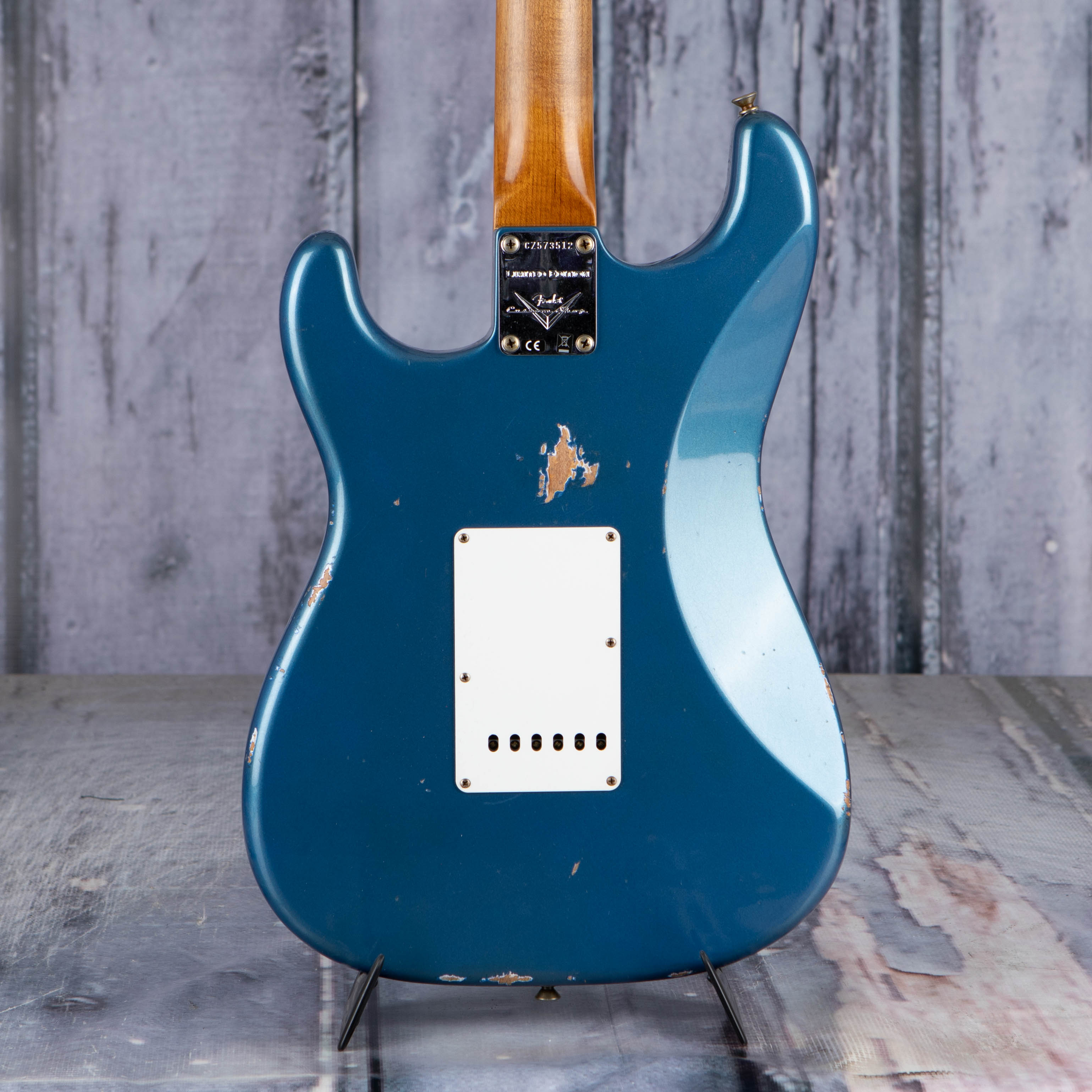 Fender Custom Shop Limited 1963 Stratocaster Relic Electric Guitar, Aged Lake Placid Blue, back closeup