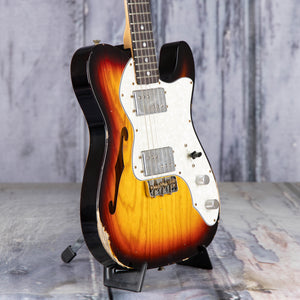 Fender Custom Shop Limited Bobbed Telecaster Thinline Relic Electric Guitar, 3-Tone Sunburst, angle